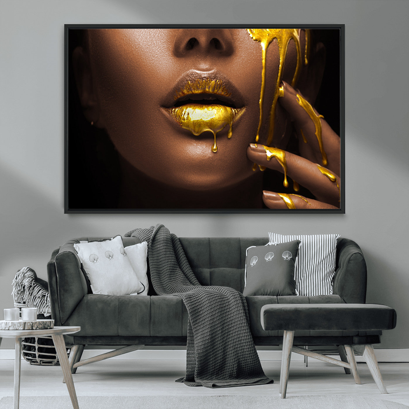 -African American Art Black Woman Canvas Print, African Wall Art, Fashion African Woman Gold Lips