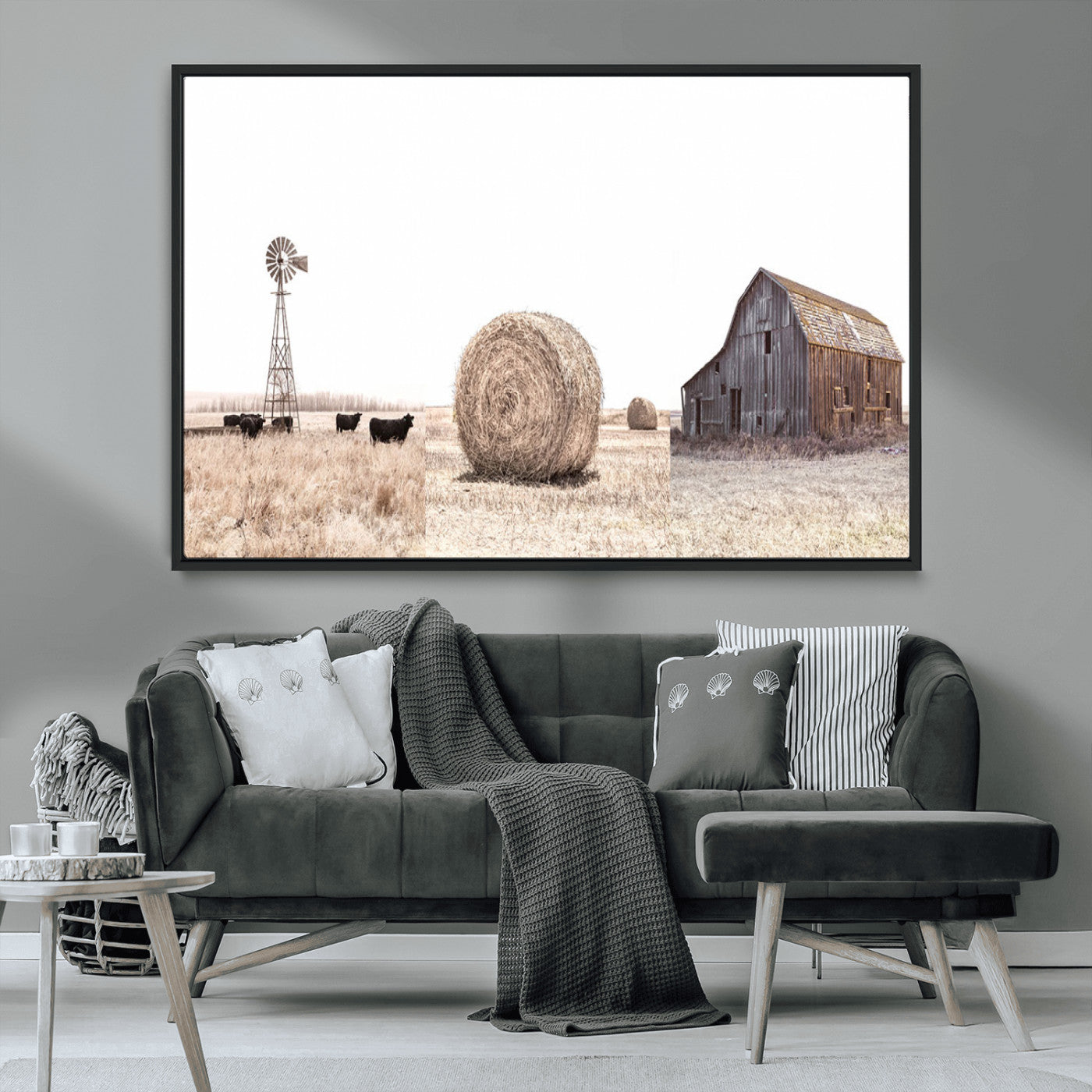 30918-MGV-CV-36X24-Rustic Farmhouse Wall Art Set of 3 – Country Barn and Wheat Field | Farm Prints for Country Home and