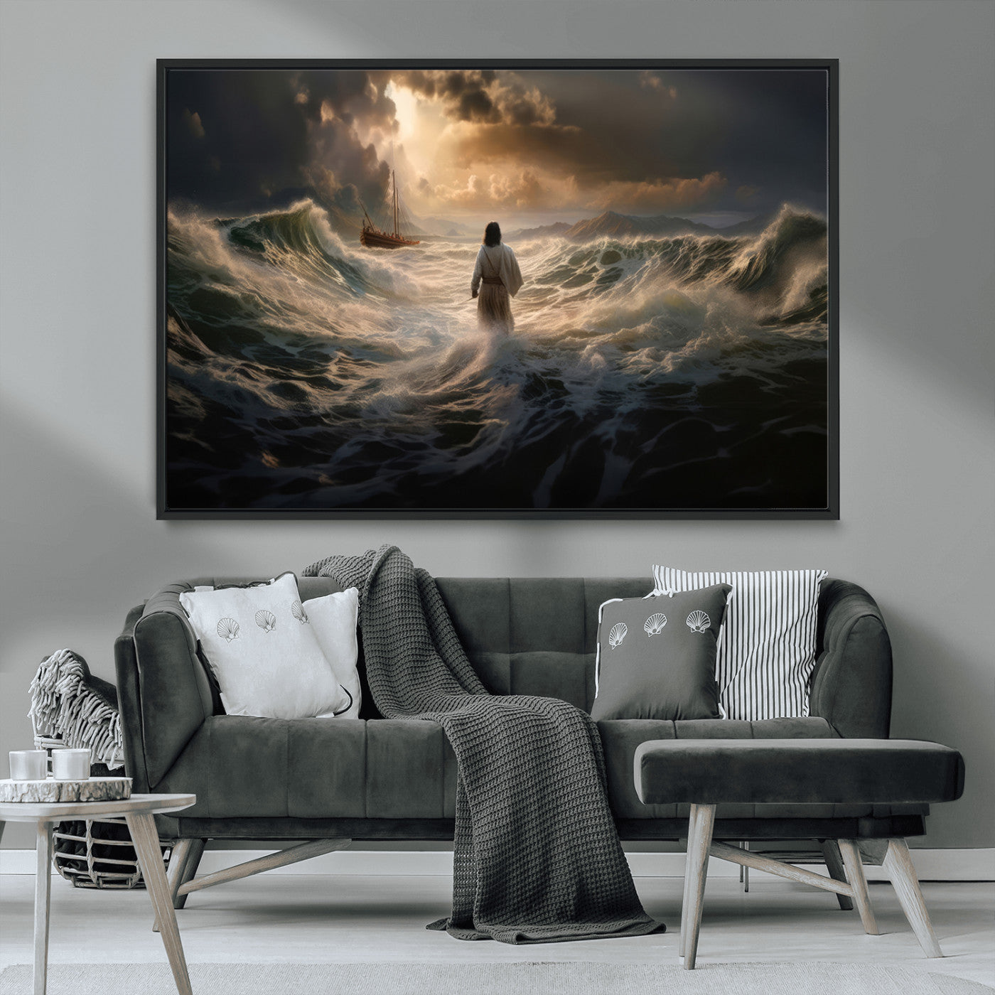 -Jesus Walking on Water Wall Art Canvas Print - Religious Spiritual Decor - Jesus Wall Art Canvas