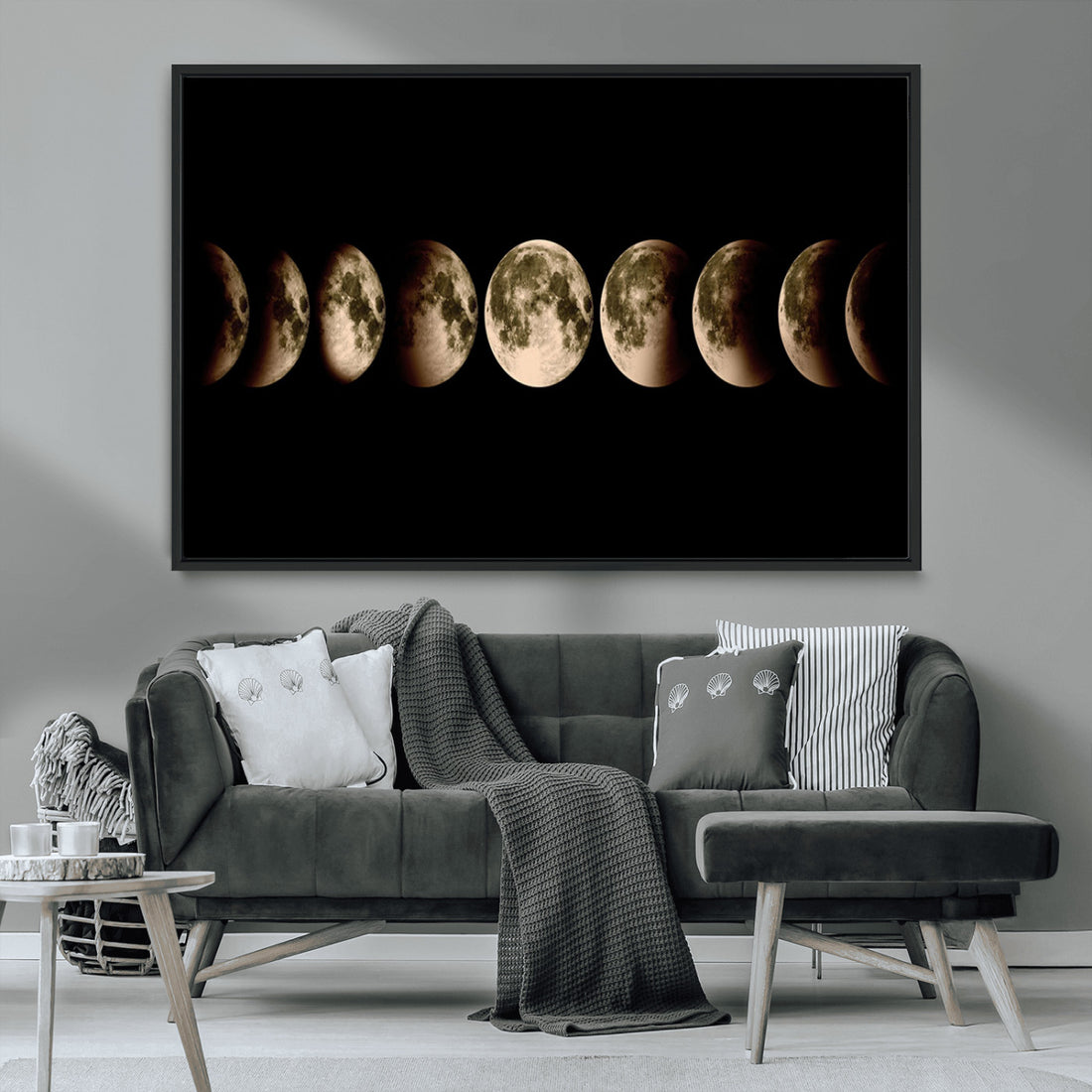 Phases of the Moon Wall Art, Canvas Print for Modern Wall Decor | Extra Large 3 Piece Canvas Wall Art