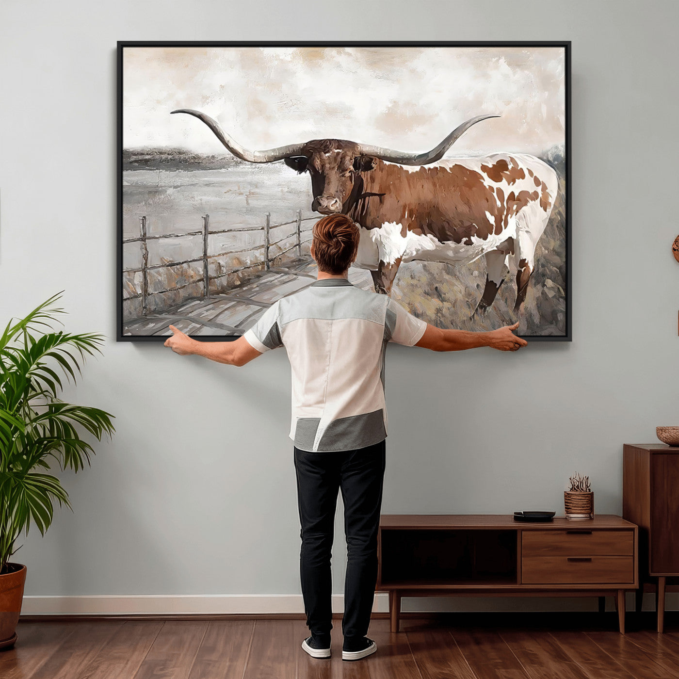 57340-MGV-CV-36X24 - Vintage Texas Cow Wall Art Canvas Print, Rustic Longhorn Wall Art | Canvas Print for Farmhouse Decor