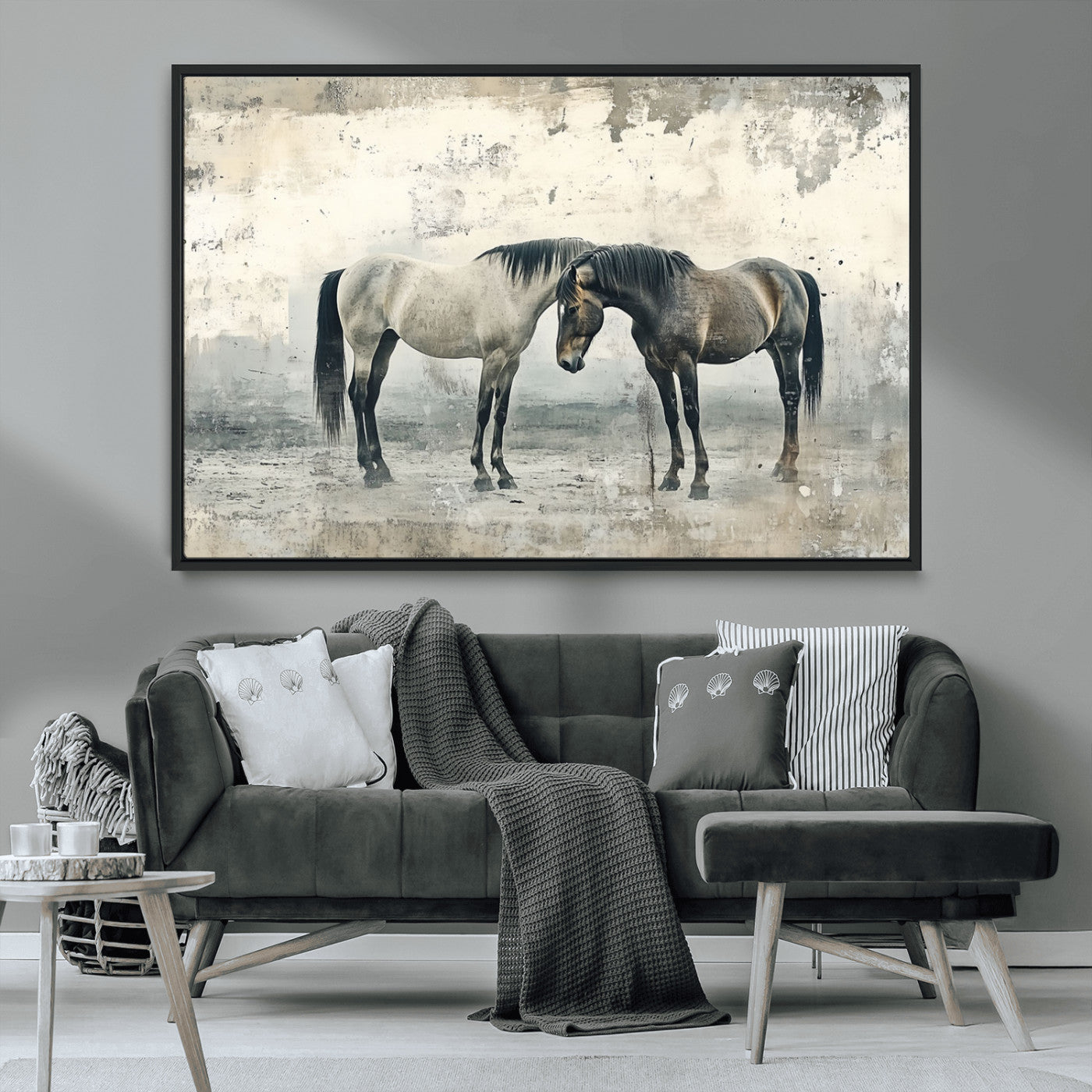 -Chines Style Majestic Horses Wall Art | Ready to Hang and Framed Triptych Print | Western Farmhouse