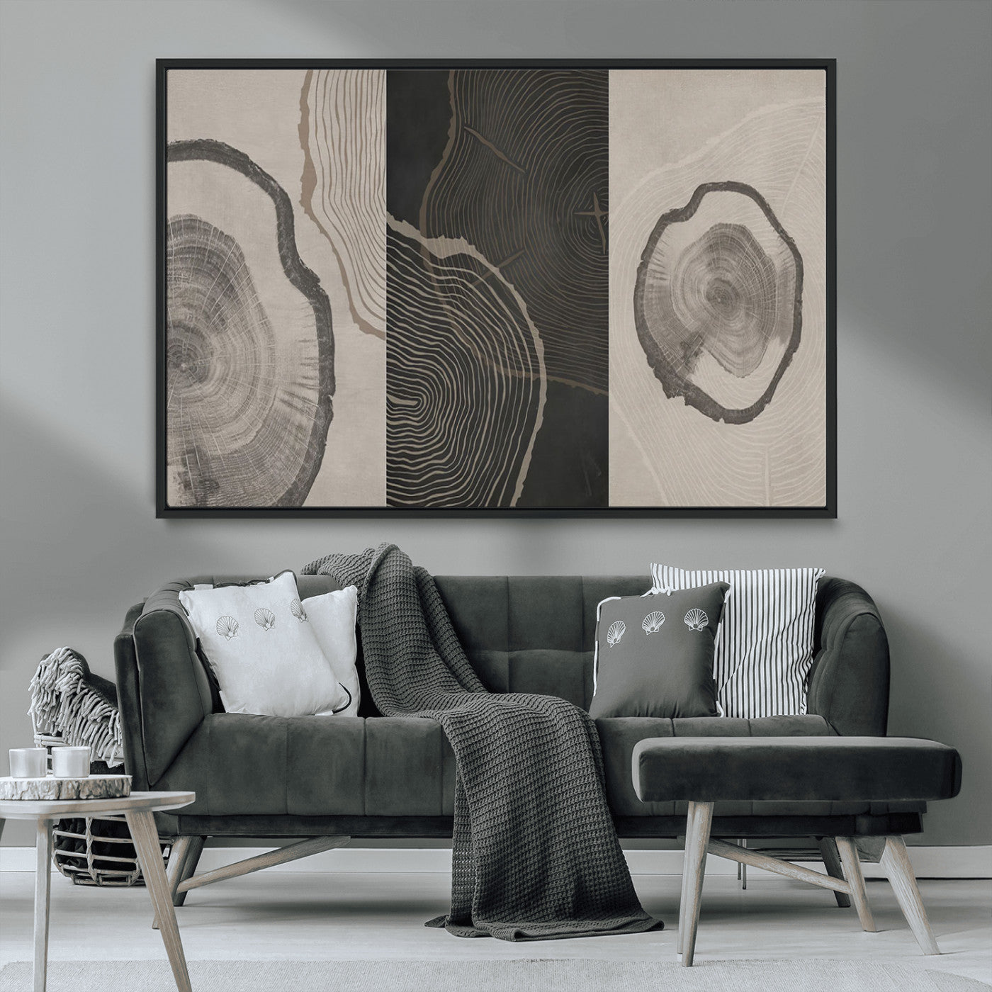 25407-MGV-CV-36X24-Modern Abstract Tree Ring Canvas Art Set | 3 Panel Large Tree Ring Design for Living Room, Office,