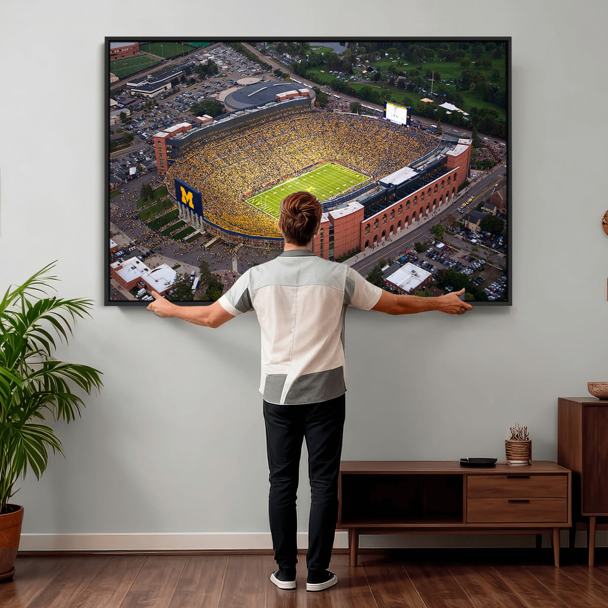 95248-PAN-FL-20X10 - University of Michigan Wolverines Football Team Print - Ann Arbor Michigan Stadium Wall Art Canvas