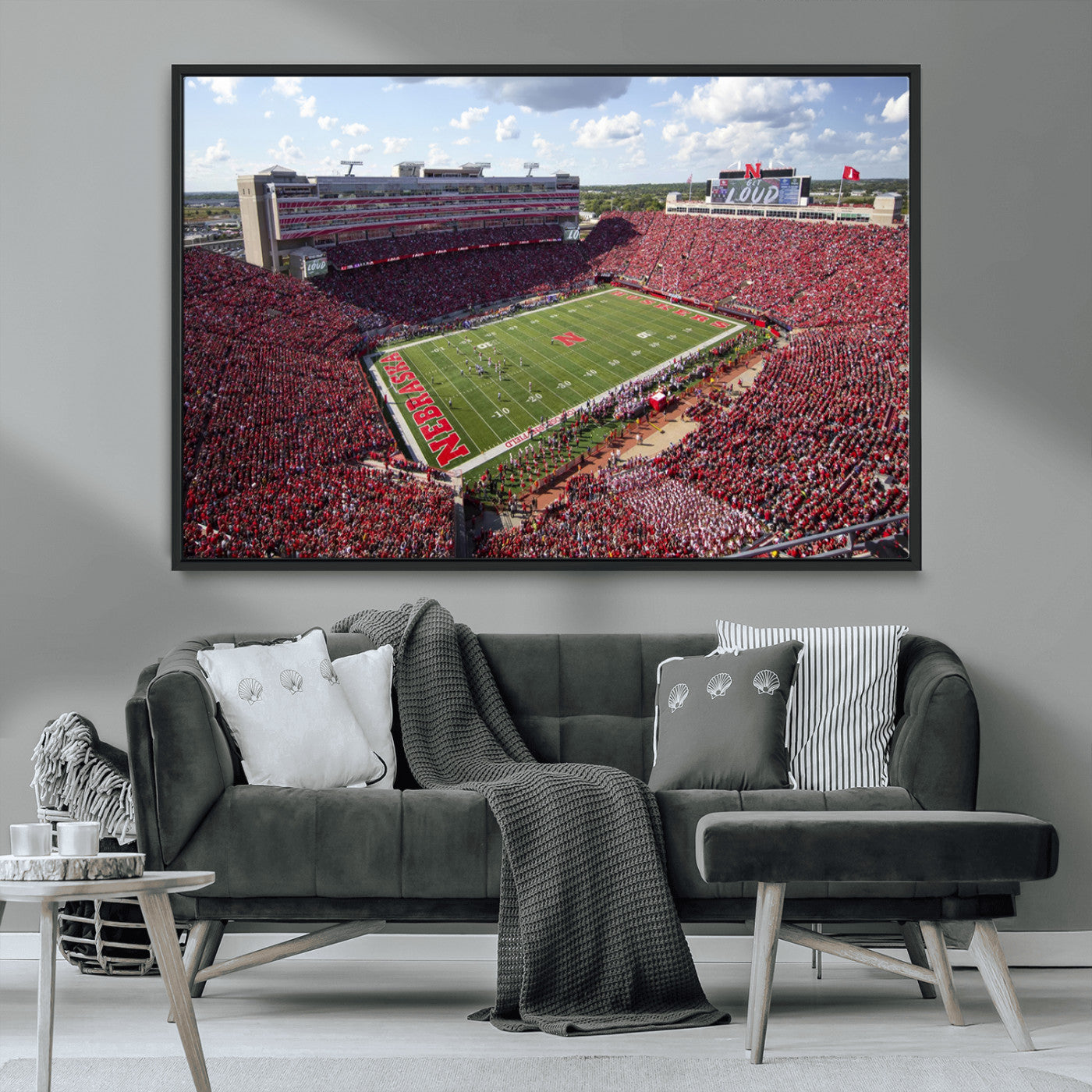 84975-MGV-CV-36X24-University of Nebraska Cornhuskers Football Team Print - Lincoln Memorial Stadium Wall Art Canvas