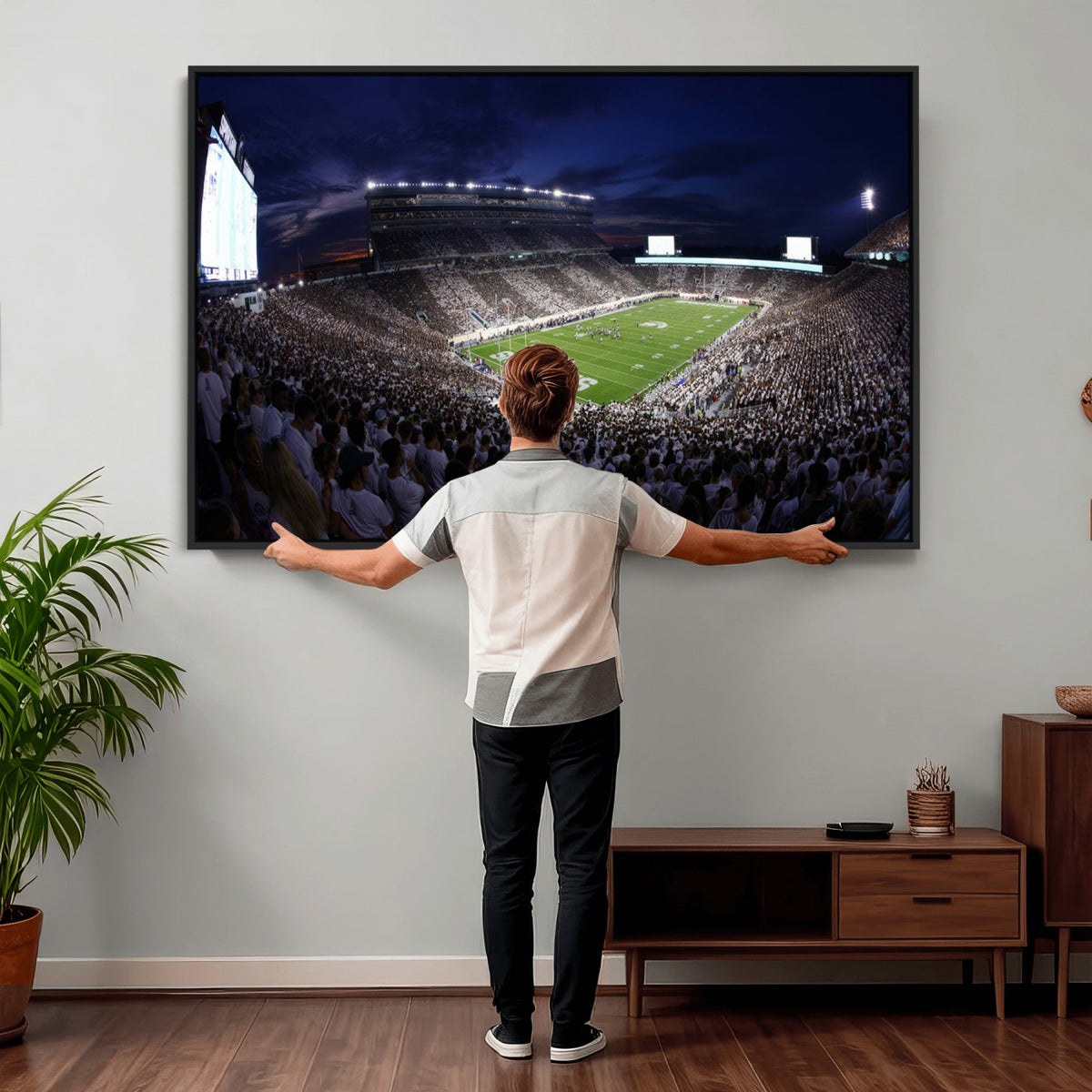 75193-PAN-FL-20X10 - Michigan State Spartans Canvas, Framed Football Team Print - East Lansing Spartan Stadium Wall Art