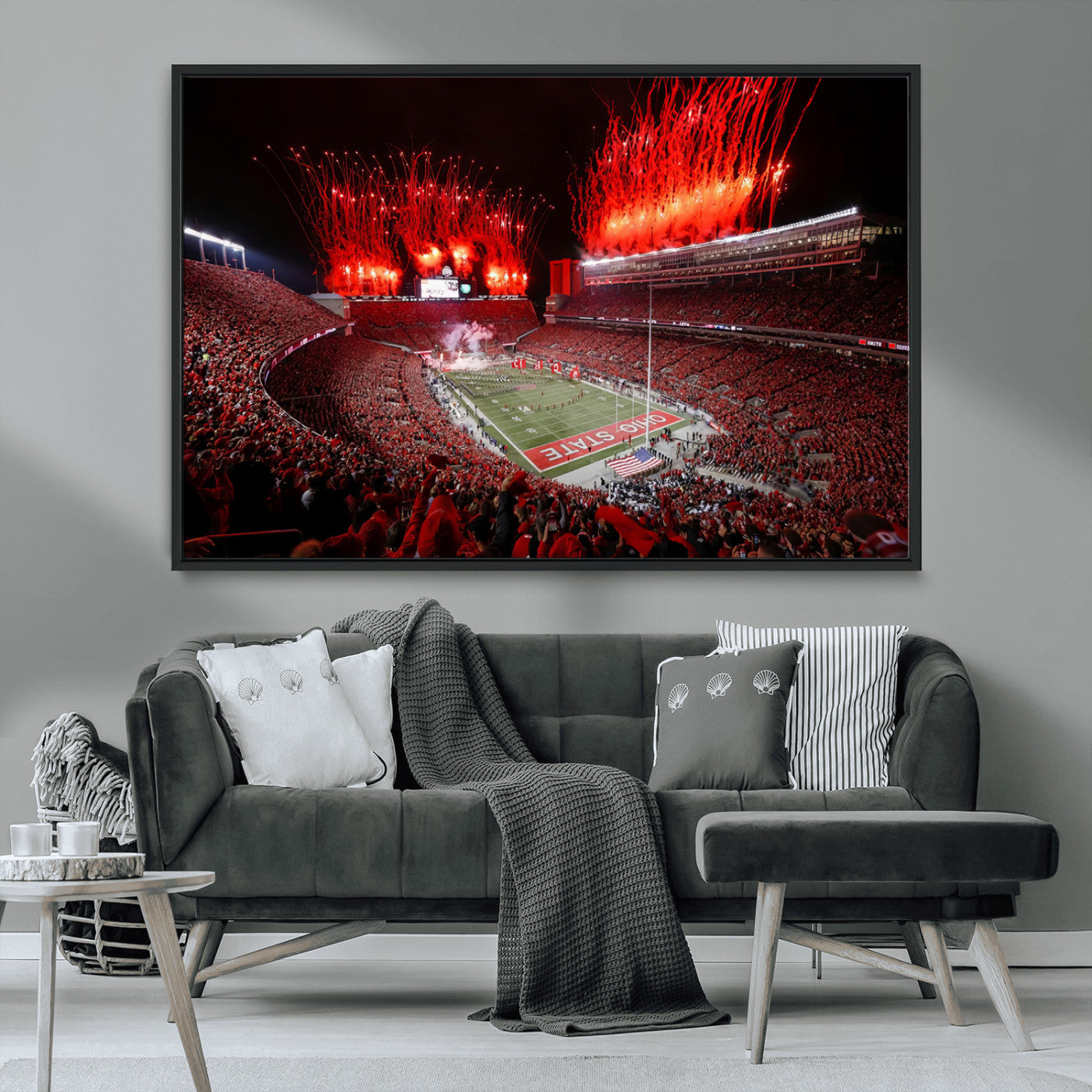56909-MGV-CV-36X24-Ohio State University Buckeyes Football Team Print - Columbus Ohio Stadium Wall Art Canvas Print