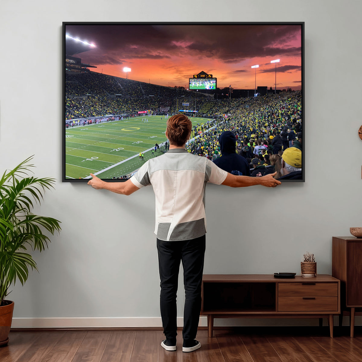 75065-PAN-FL-20X10 - Eugene Autzen Stadium Canvas Wall Art Print – Sunset Over Iconic Football Field Wall Decor for Home