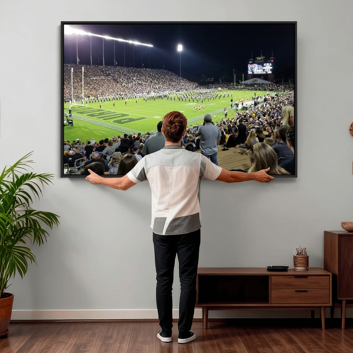 56796-PAN-FL-20X10 - Purdue University Boilermakers Football Team Print - West Lafayette Ross-Ade Stadium Wall Art Canvas