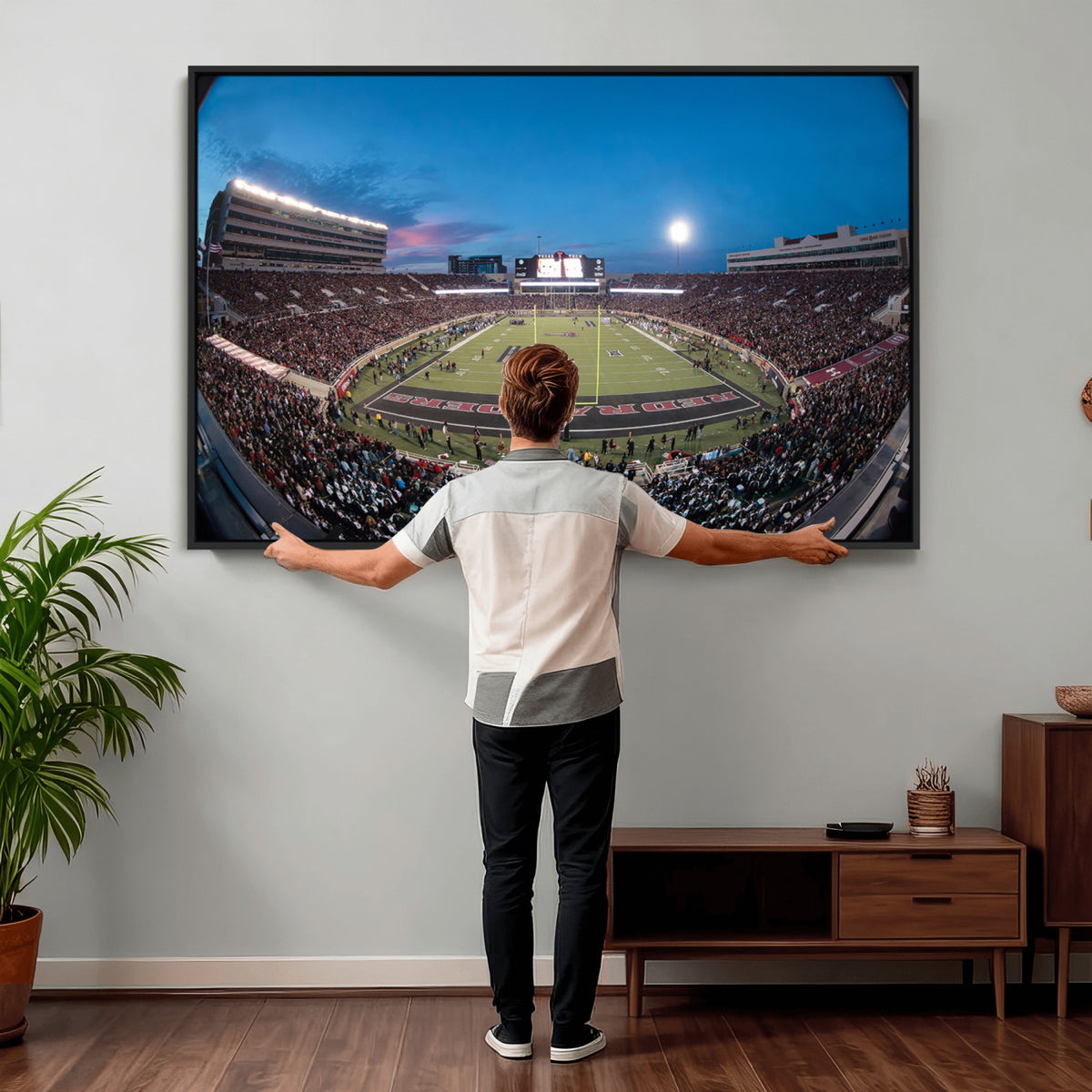 60763-PAN-FL-20X10 - Texas Tech Red Raiders Canvas, Framed Football Team Print - Lubbock Jones AT&T Stadium Wall Art
