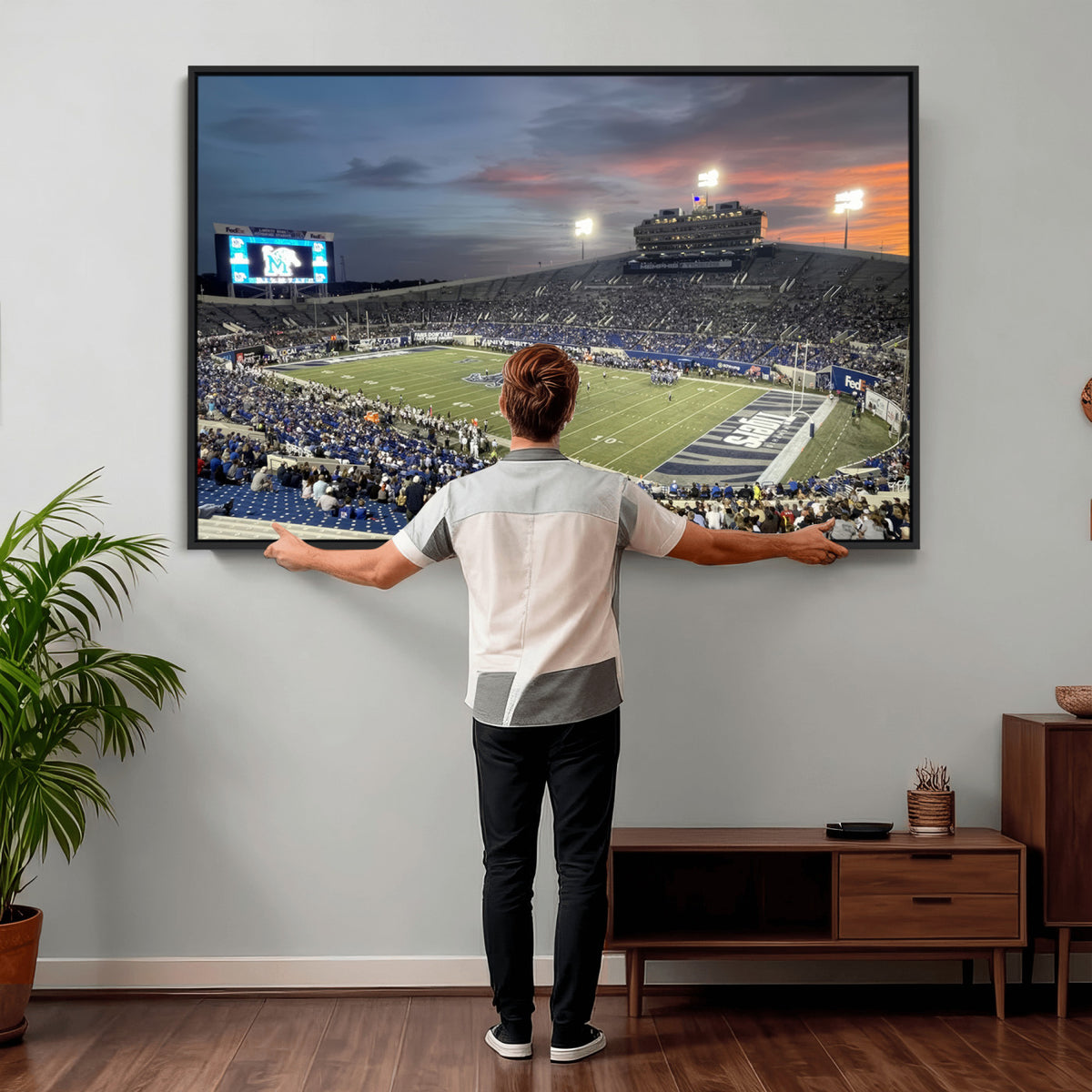 64409-PAN-FL-20X10 - Memphis Tigers Football Team Print - Memphis Simmons Bank Liberty Stadium Wall Art Canvas Print