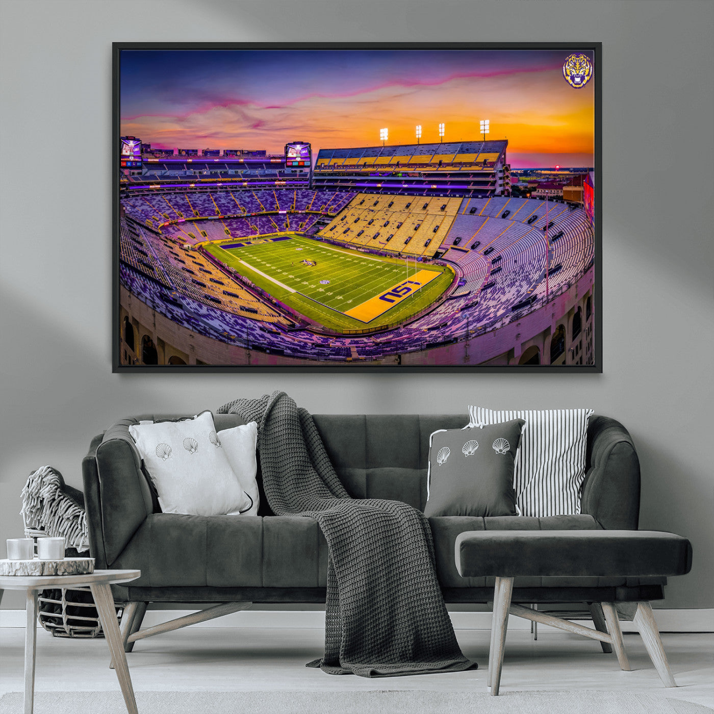 93538-MGV-CV-36X24-The Louisiana State University Tigers Football Team Print - Baton Rouge Tiger Stadium Wall Art