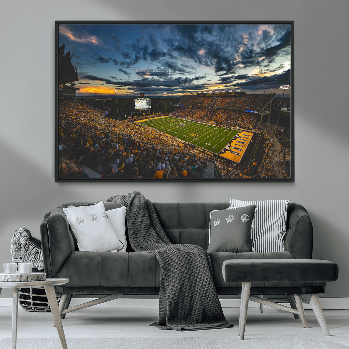 61020-MGV-CV-36X24-University of Wyoming Cowboys Football Team Print - Laramie War Memorial Stadium Wall Art Canvas