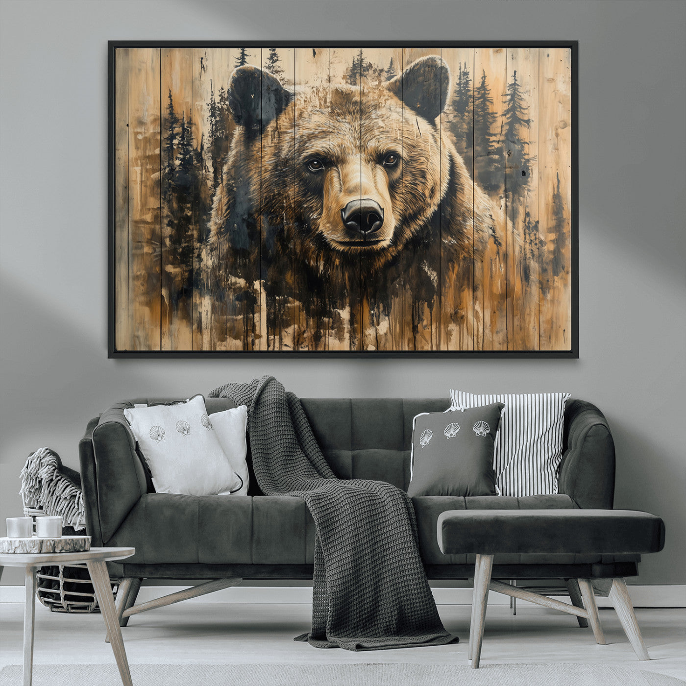 -Majestic Grizzly 399 Bear Wall Art | 3-Panel Rustic Canvas Print for Living Room, Office, or Cabin