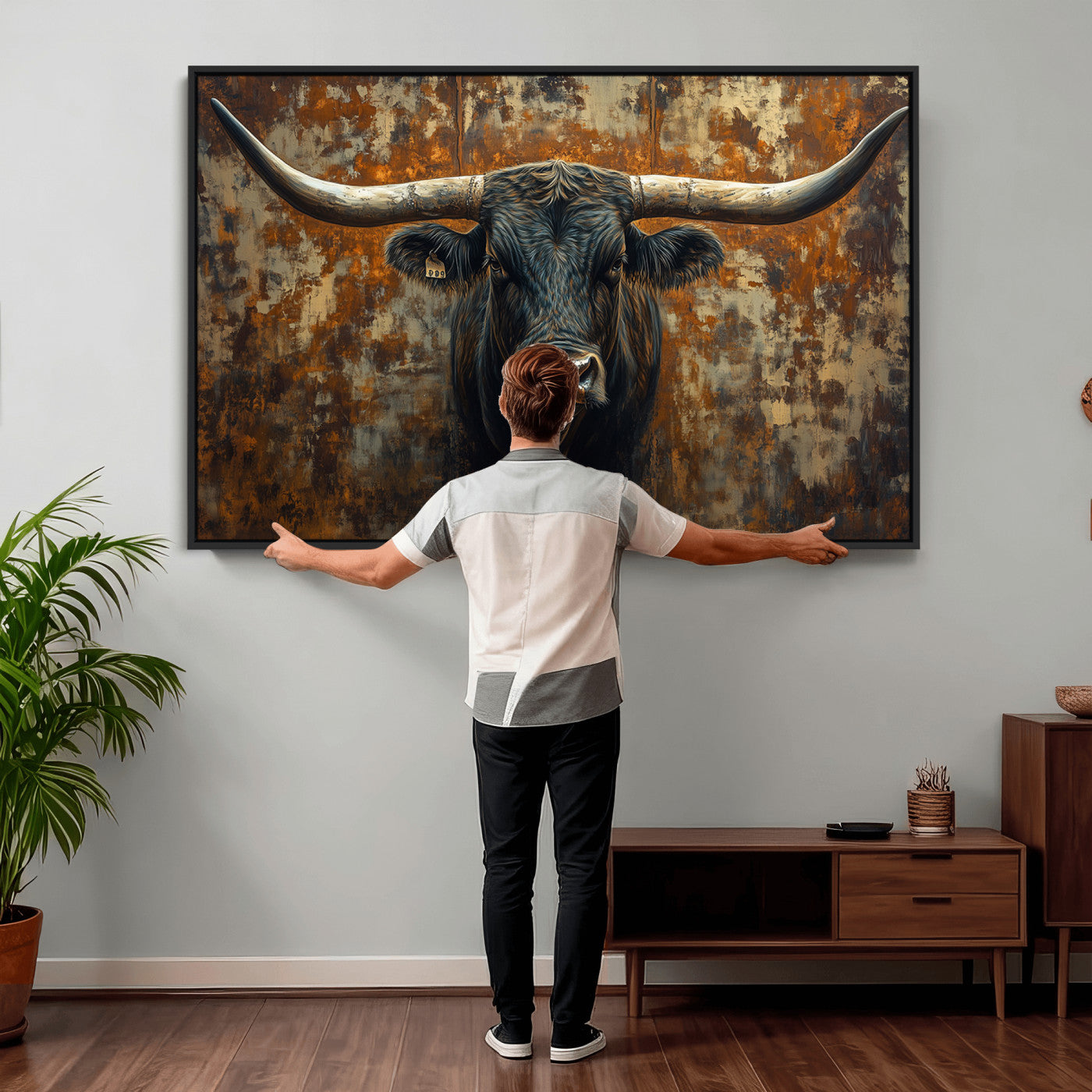 68068-MGV-CV-36X24 - Longhorn Texas Cow Bull Wall Art | Rustic Farmhouse Canvas Print | Ready to Hang Barn Decor for