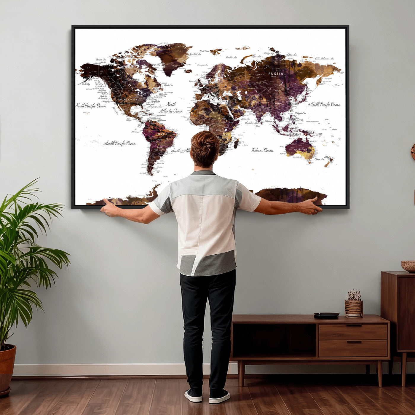 50611-MGV-CV-36X24 - Push Pin World Map Canvas Print – Framed Wall Art for Couples to Track Their Travels – Anniversary