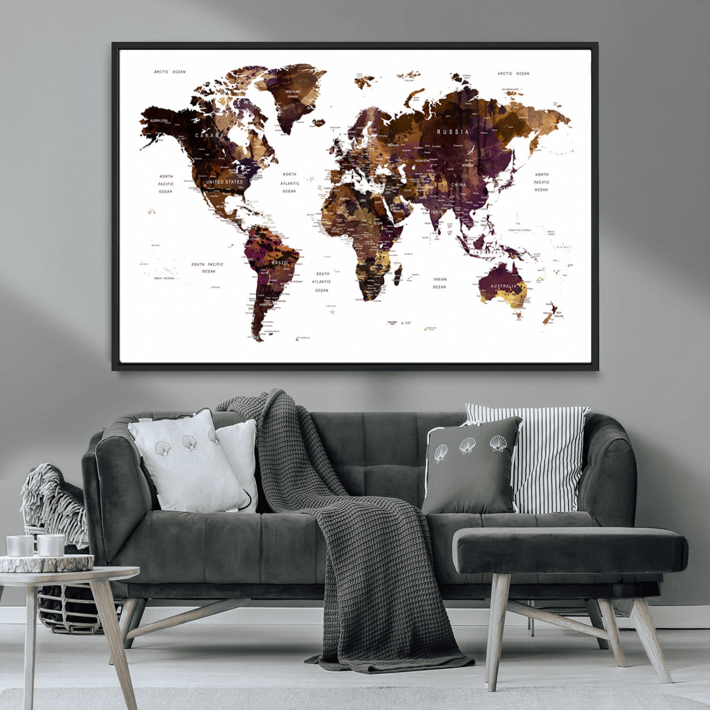 -Push Pin World Map Canvas Print – Travel Tracker Wall Art for Couples, Perfect Anniversary Gift for Home or Office Decor