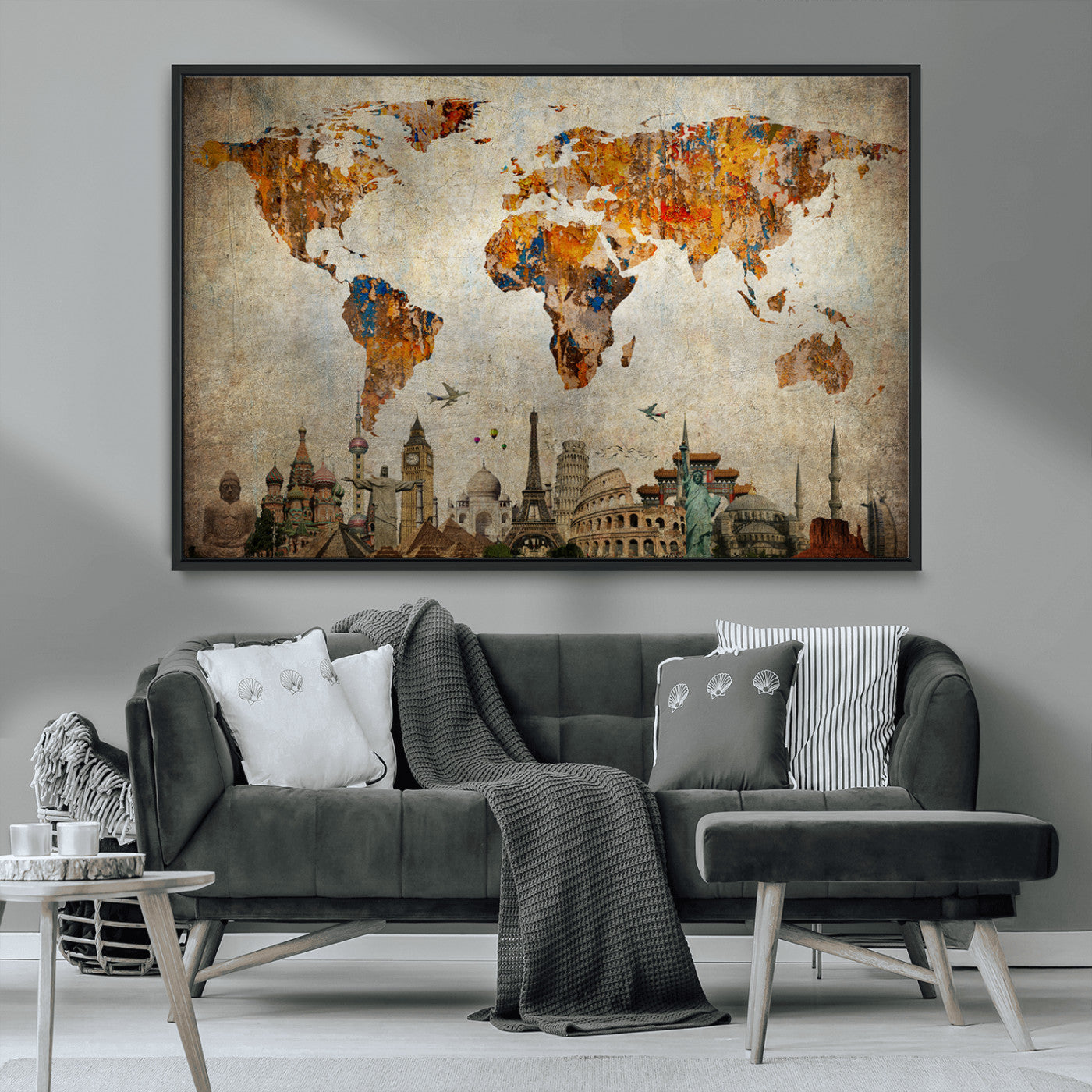 54918-MGV-CV-36X24-Push Pin World Map Canvas Print – Travel Tracker Wall Art for Couples, Perfect Anniversary Gift for Home or Office Decor