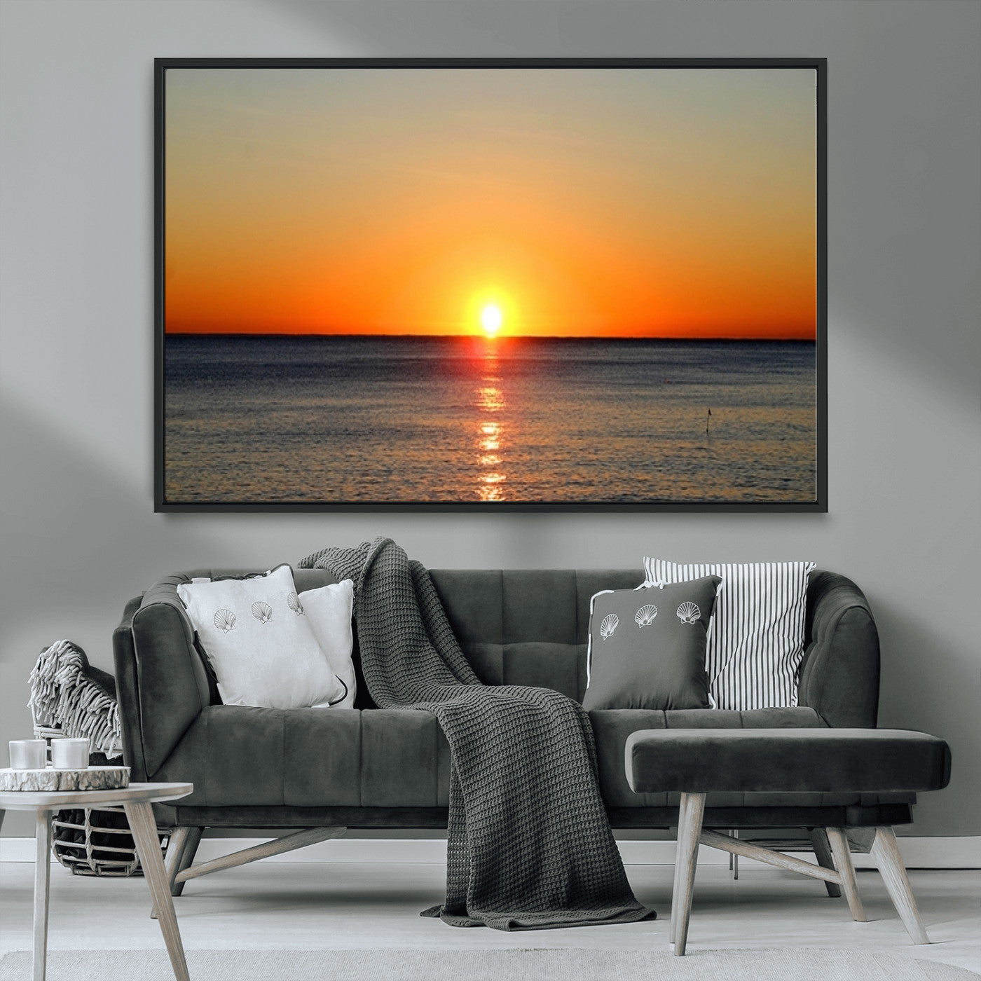54676-MGV-CV-36X24-Golden Horizon Sunset Over Ocean Wall Art Canvas Print – Tropical Beach Canvas Wall Art – Giclee