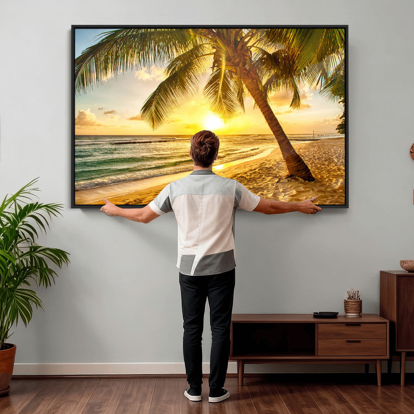 33628-MGV-CV-36X24 - Beach Sunset Canvas Wall Art Print - Tropical Beach Canvas Wall Art Print – Vibrant Palm Trees and