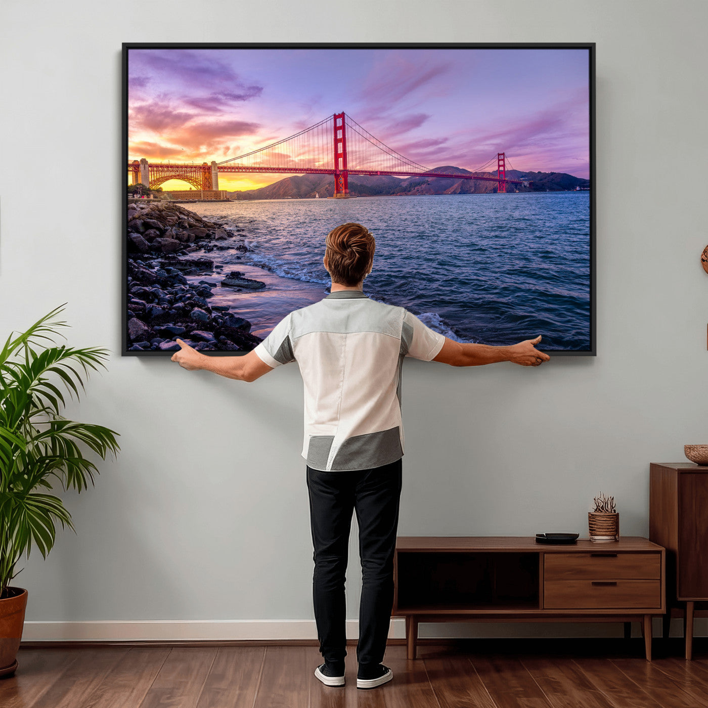 24256-MGV-CV-36X24 - Golden Gate Bridge Wall Art Print, San Francisco Sunset Canvas Wall Art, Cityscape Canvas Print for