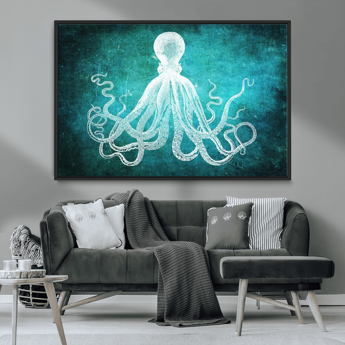 20773-MGV-CV-36X24-Green Octopus Abstract Wall Art Canvas Print