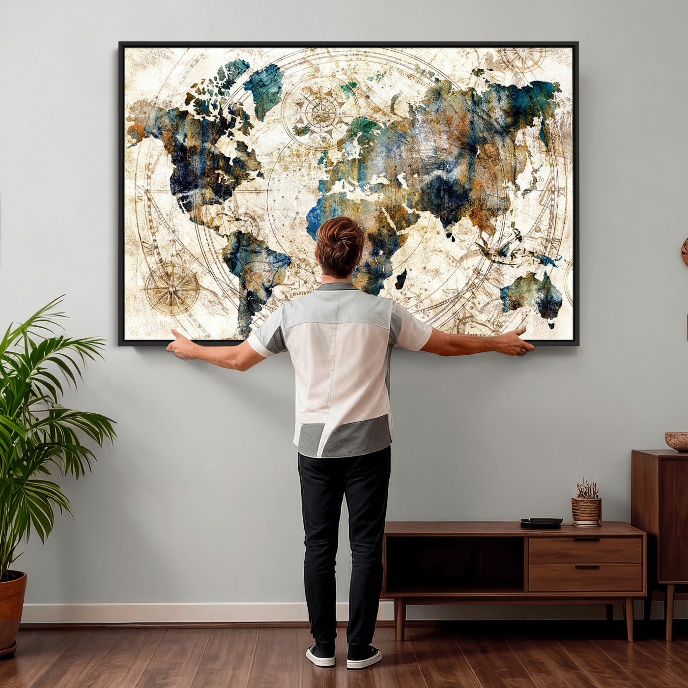 10554-MGV-CV-36X24 - Abstract World Map Art Print Canvas Print