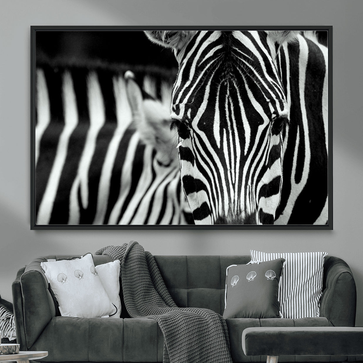MGV-FC-36X24 - Zebra Wall Art – Close Up Black and White Animal Print, Bold Safari Decor for Living Room, Office, or Bedroom