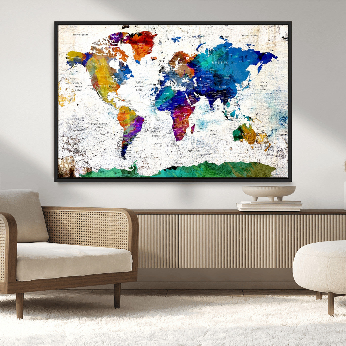 47974-MGV-CV-36X24-Push Pin World Map Canvas Print – Travel Tracker Wall Art for Couples, Perfect Anniversary Gift for Home or Office Decor