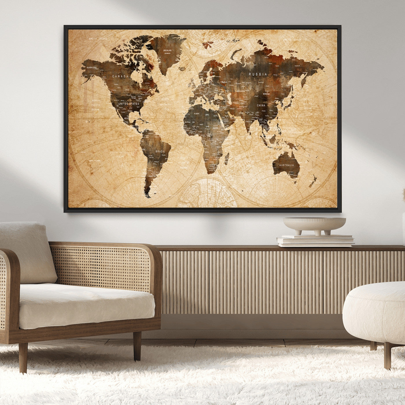 13813-MGV-CV-36X24-Push Pin World Map Canvas Print – Framed Travel Tracker Wall Art for Couples, Perfect Anniversary Gift and Home Decor