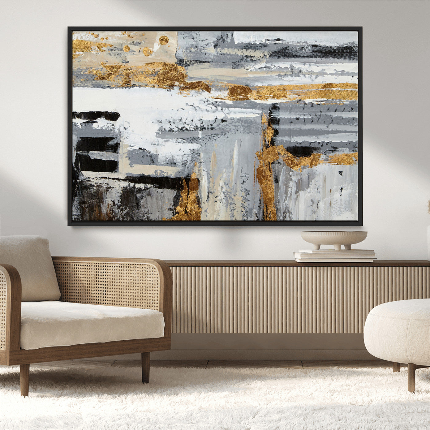 43177-MGV-CV-36X24-Abstract Painting Canvas Wall Art Print Paint Drip Art Brush Strokes Gray Artwork