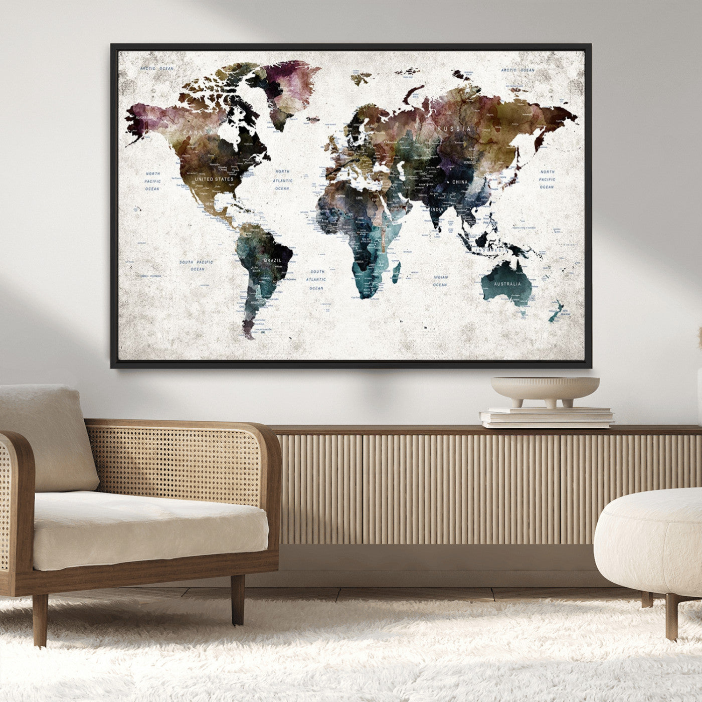 42478-MGV-CV-36X24-Push Pin World Map Canvas Print – Framed Travel Map Wall Art for Couples, Anniversary Gift, Modern Home or Office Decor