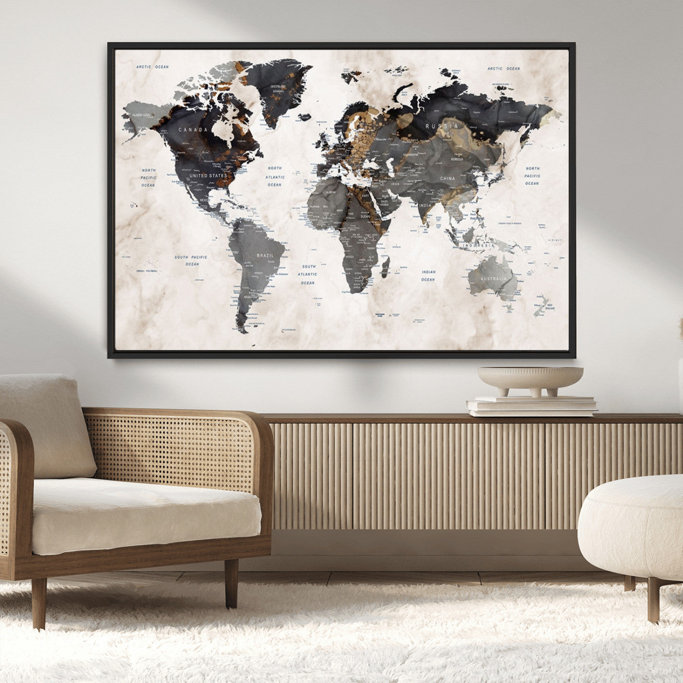 48937-MGV-CV-36X24-Push Pin World Map Canvas Print – Framed Travel Tracker Wall Art for Couples, Romantic Anniversary Gift and Home Decor