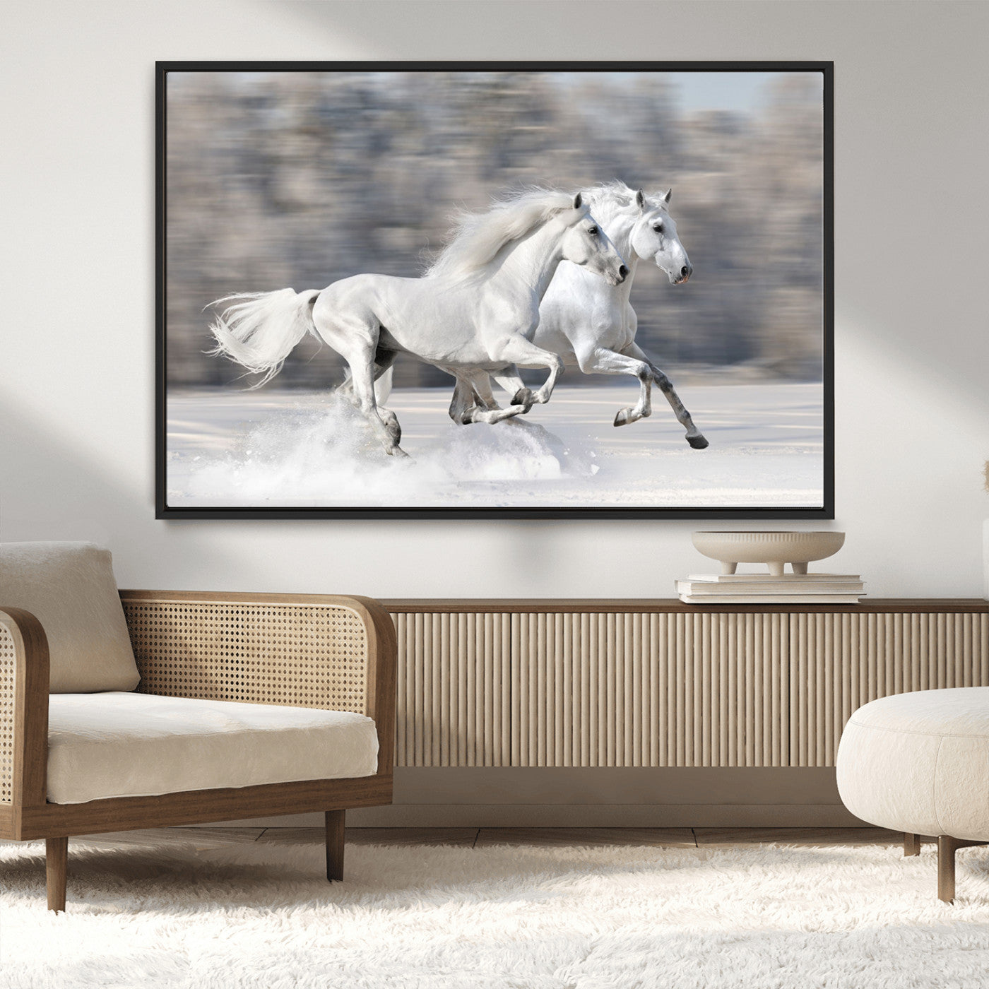 -The White Horses Wall Art, Framed White Horses Wall Art Canvas Print