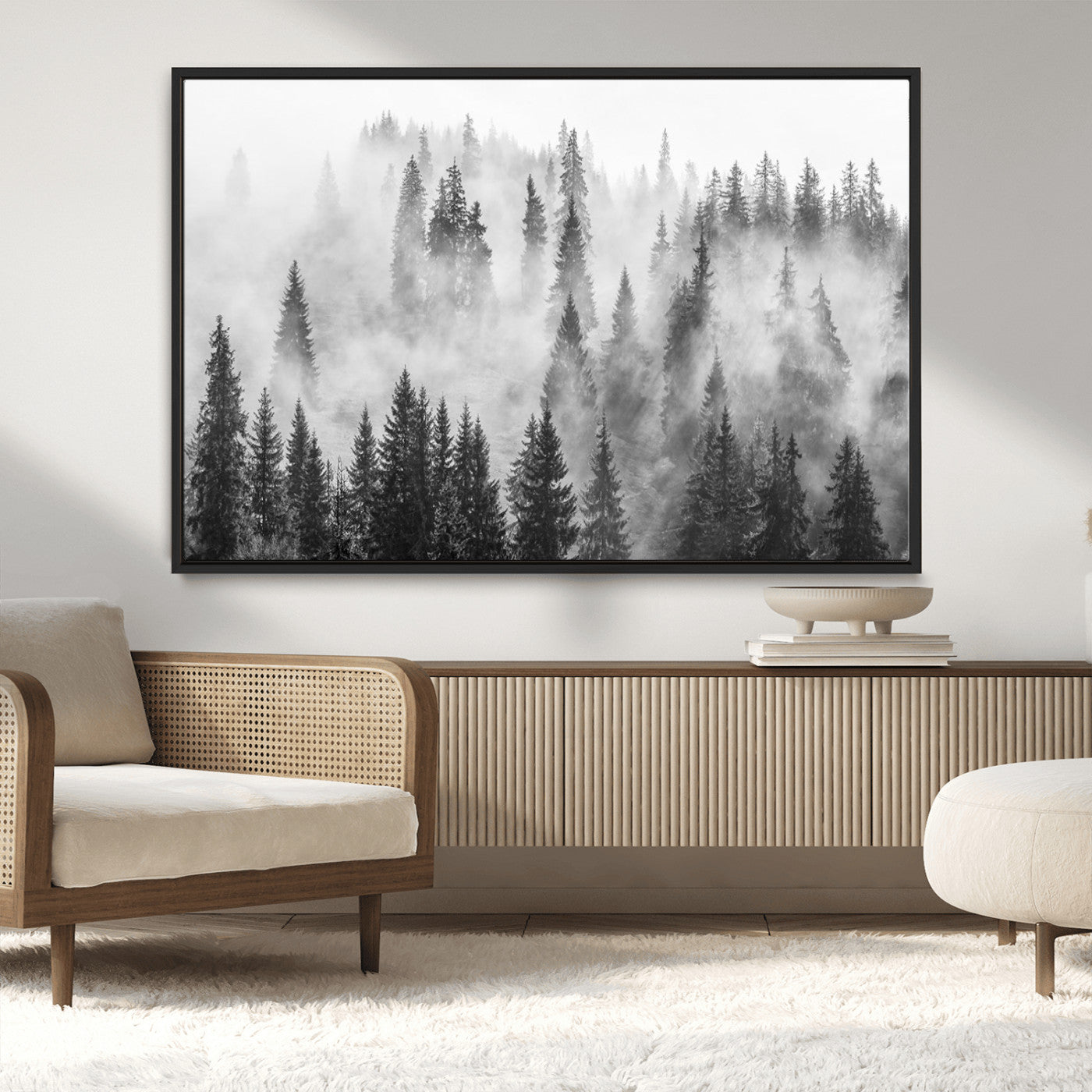 -Forest Wall Art Print | Foggy Pine Forest Canvas Wall Art - Black and White Nature Decor for Living Room, Office