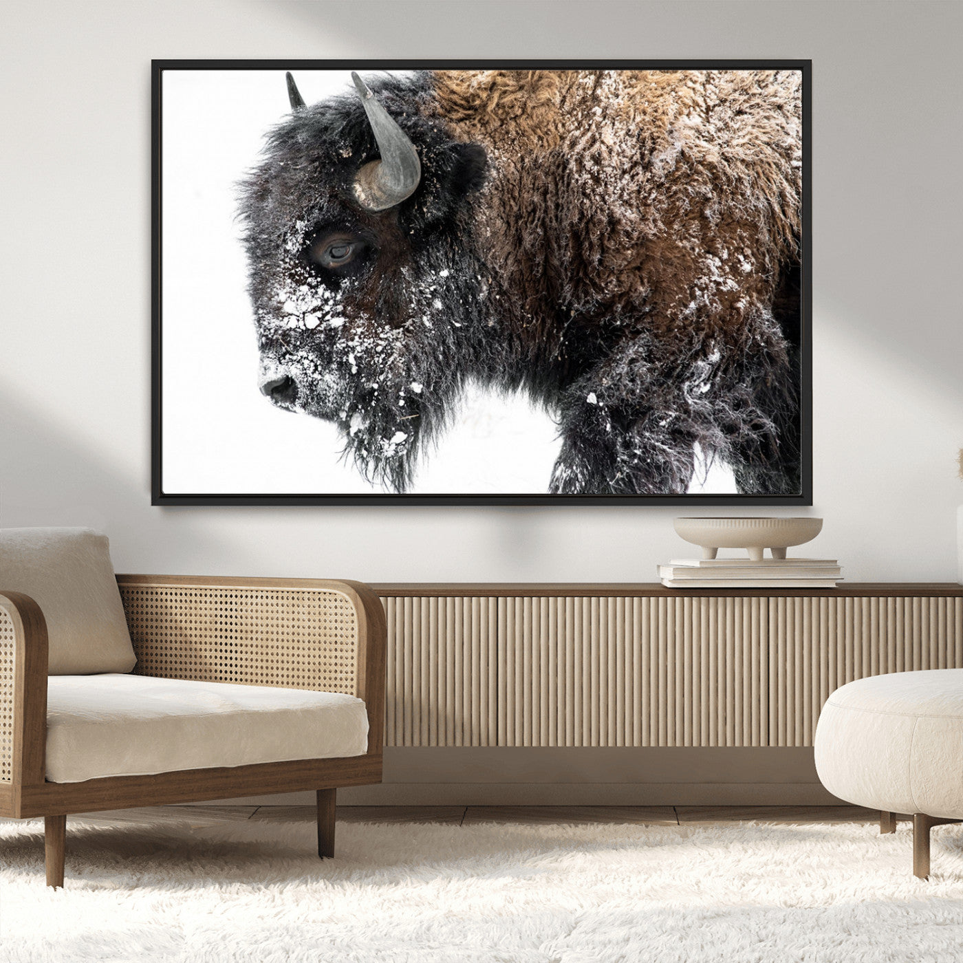 -American Bison Wall Art Print – Majestic Buffalo Canvas Print, Framed Wildlife Wall Decor for Living Room or Office