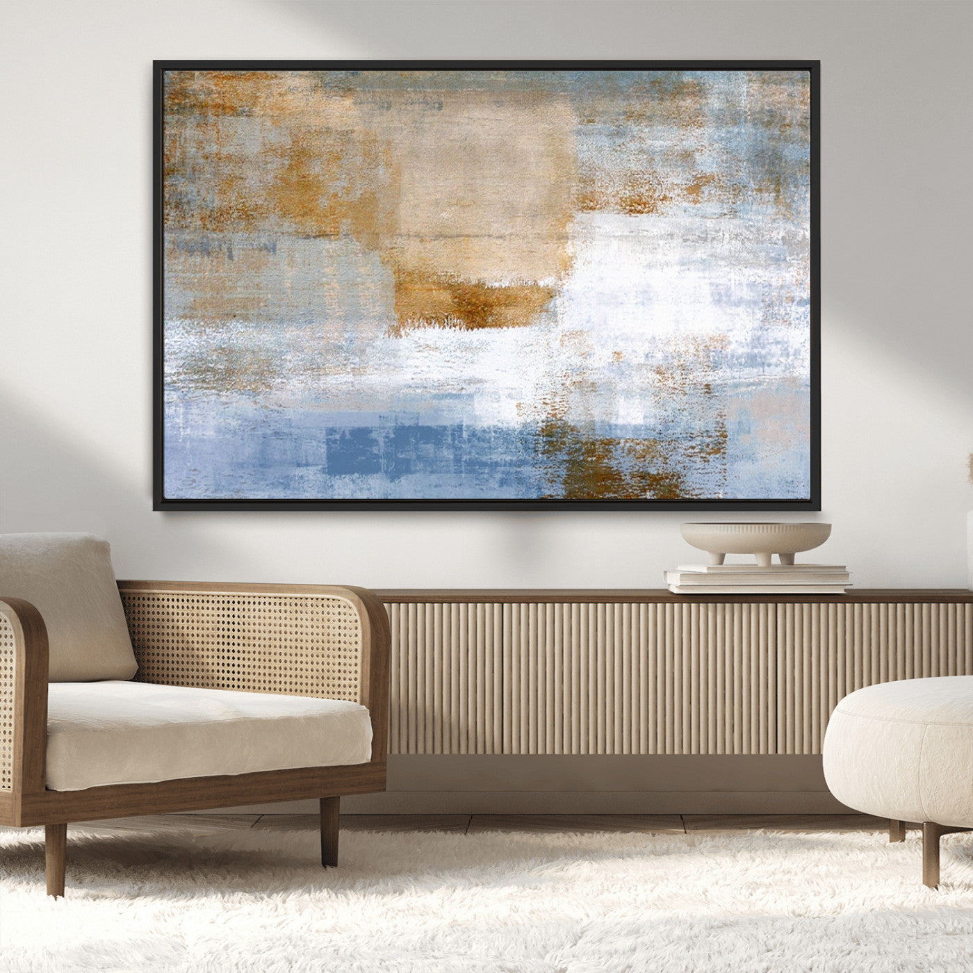 72354-MGV-CV-36X24-Blue Multi Panel Abstract Wall Art Canvas, Abstract Blue and Gold Canvas Print