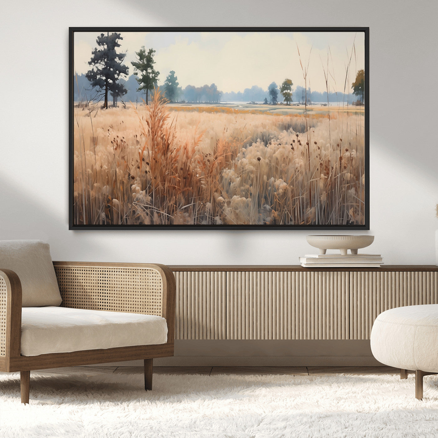 98822-MGV-CV-36X24-Golden Fields Canvas Wall Art Print – Serene Landscape of Nature’s Tranquility in Minimalist Modern
