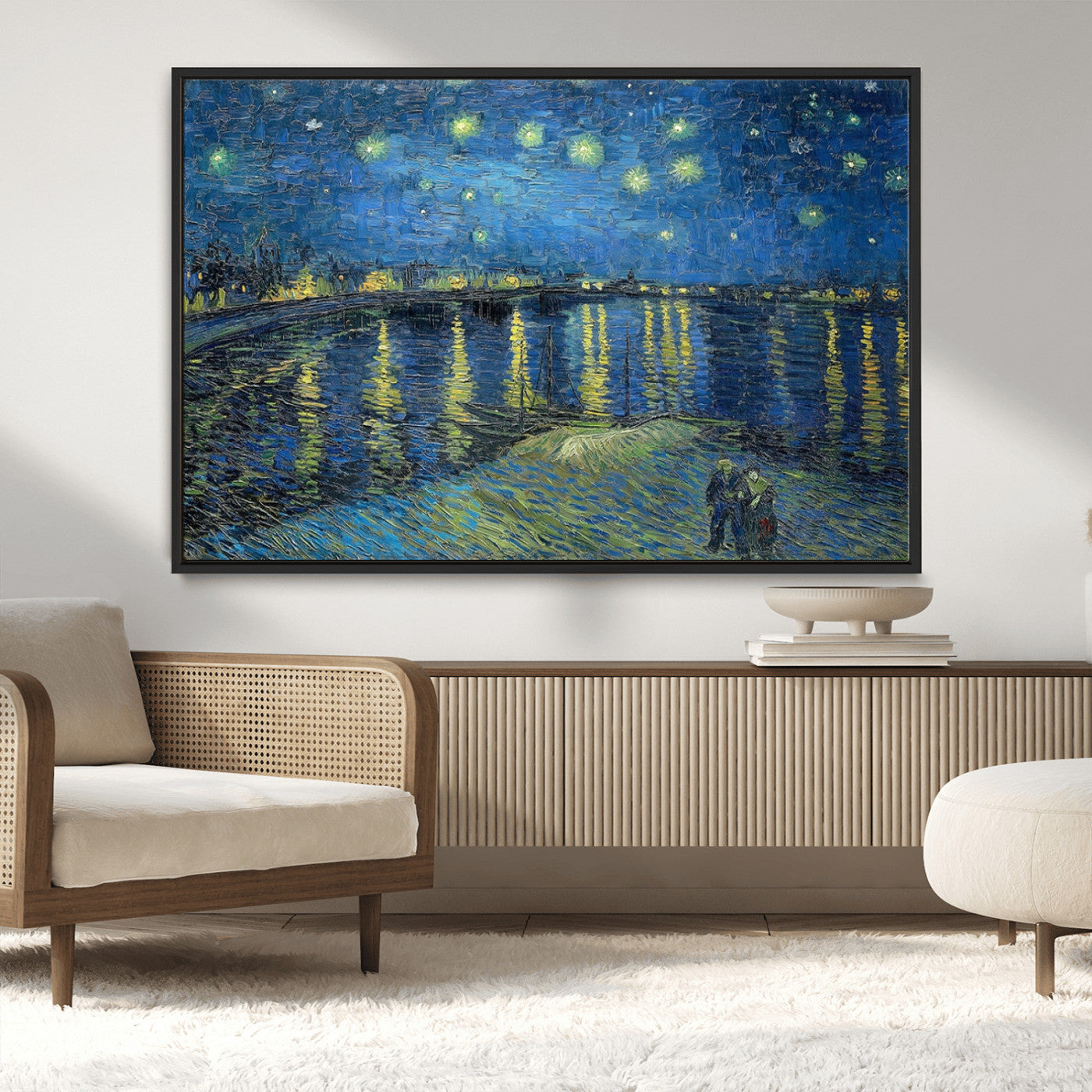 94605-MGV-CV-36X24-Vincent van Gogh Starry Night over the Rhone Abstract Wall Art Canvas, Starry Night Canvas Print