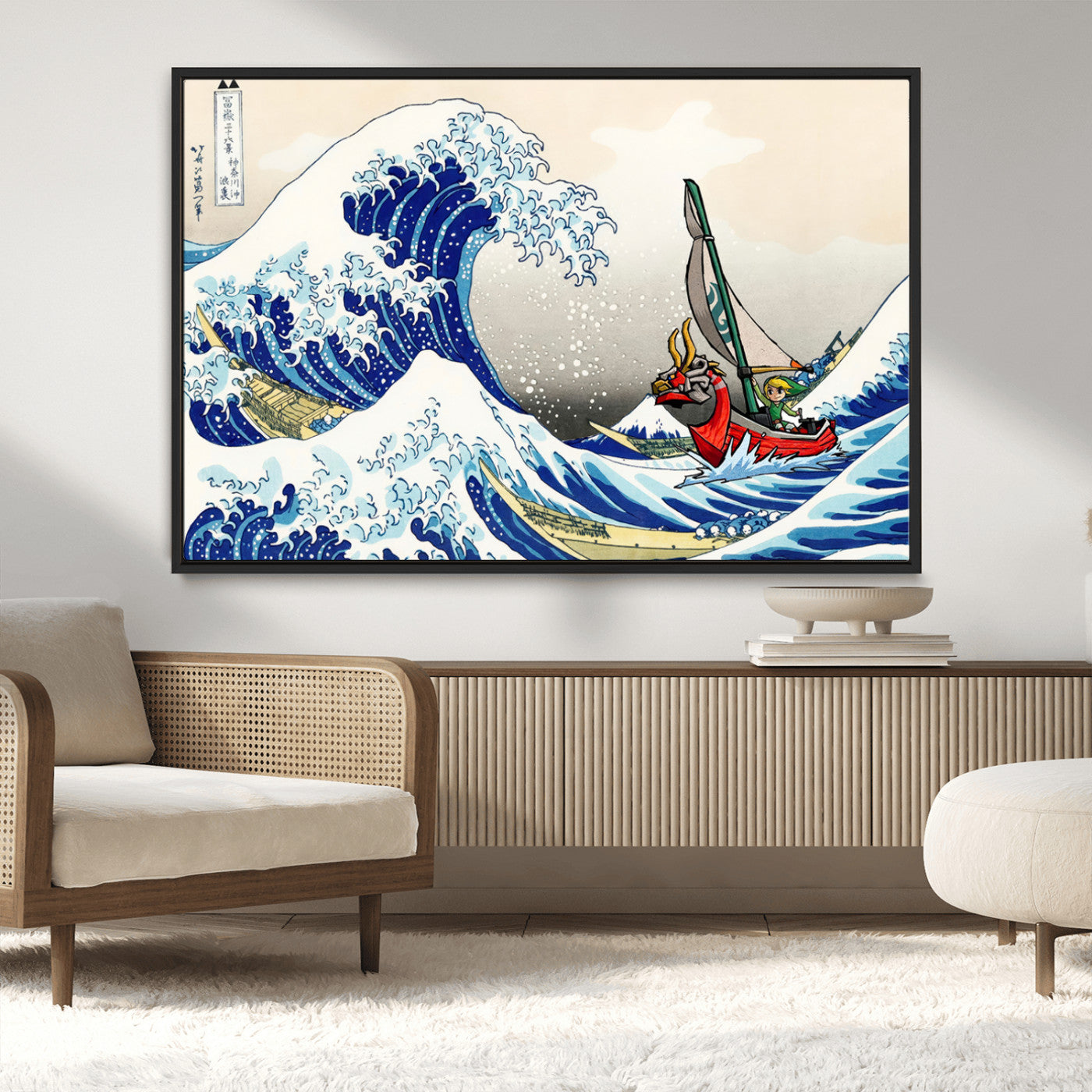 19450-MGV-CV-36X24-Katsushika Hokusai Kanagawa Giant Wave Wall Art Canvas Print | Iconic Japanese Art for Living Room
