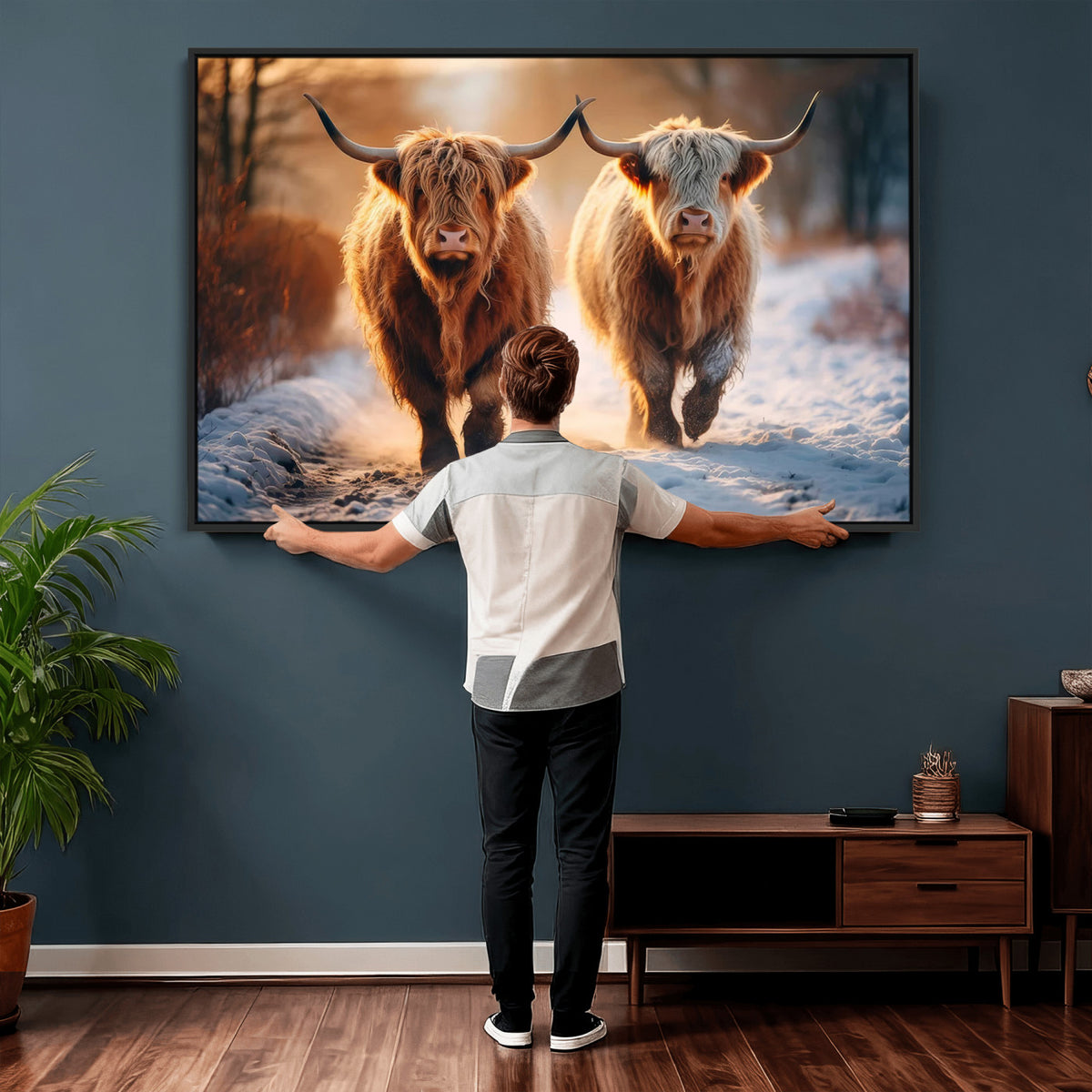 94810-_Poster-30x20 - Scottish Highland Cow Horn Farm Wall Art Canvas Print