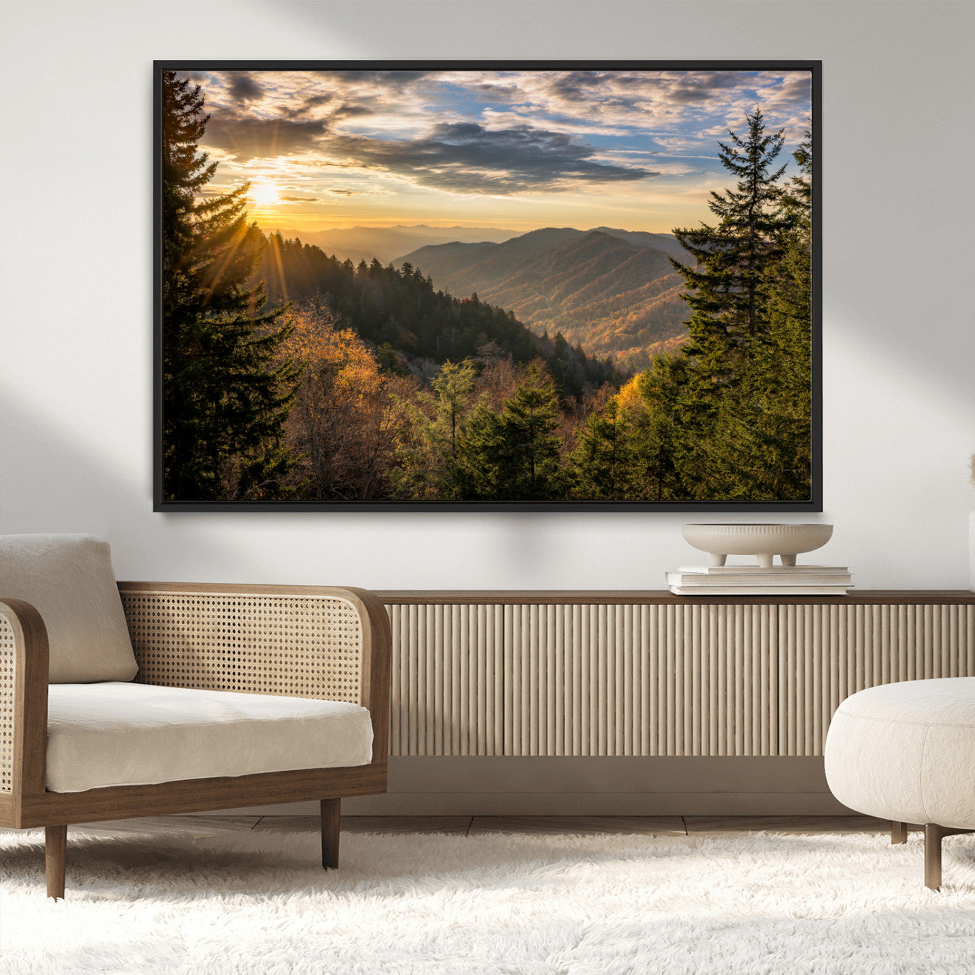 73692479-MGV-CV-36X24-Sunrise Over the Smoky Mountains Canvas Wall Art – Breathtaking Scenic Landscape Photography in a