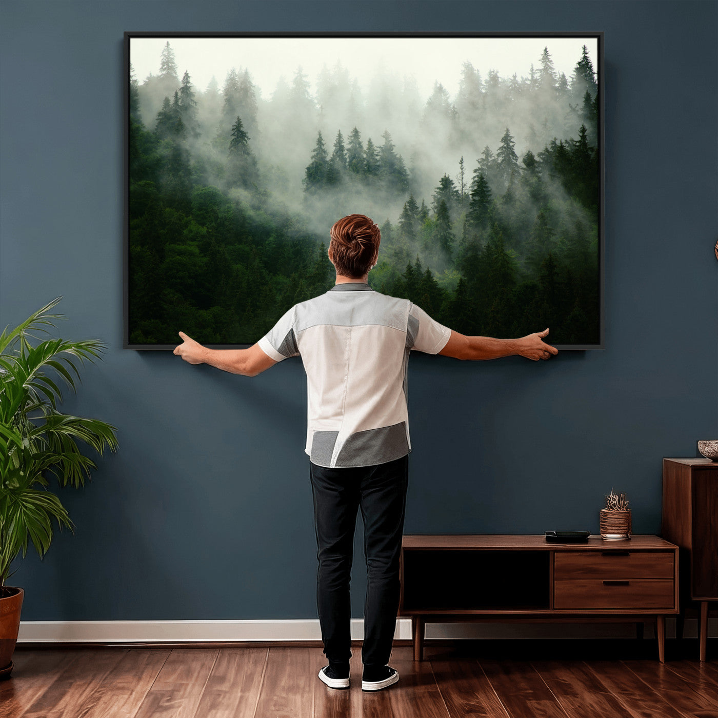 167720496-MGV-CV-36X24 - Misty Forest Mountain Wall Art Canvas | Large 3-Panel Foggy Landscape Canvas Print | Nature Misty