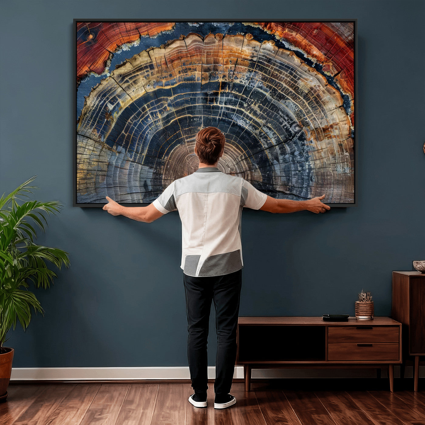 63519-MGV-CV-36X24 - Abstract Tree Ring Wall Art Canvas Print – Colorful Framed Minimalist Nature Tree Rings Home Artwork for Home and Office Decor