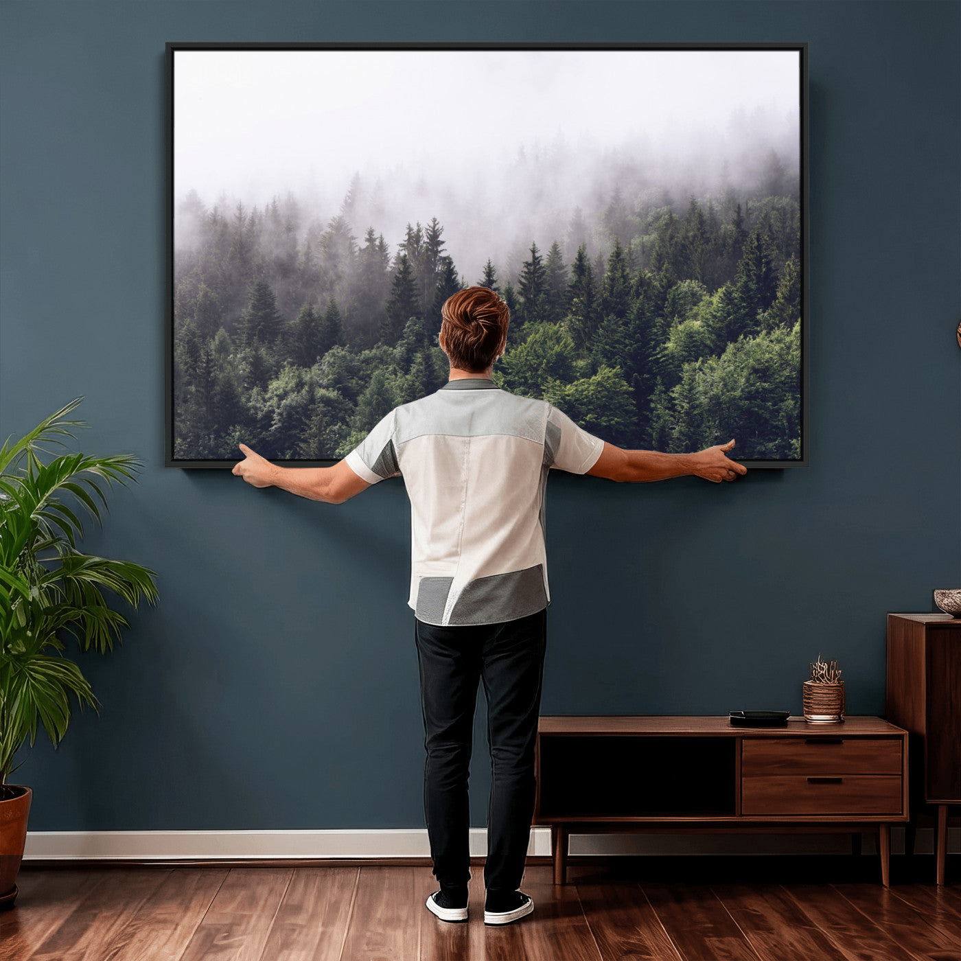 42578900-MGV-CV-36X24 - Misty Forest Wall Art | Foggy Forest Canvas Print | Large Nature-Inspired Misty Tree Landscape for