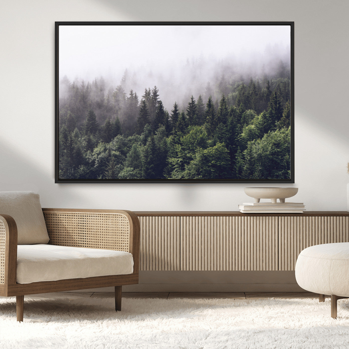 42578900-MGV-CV-36X24-Misty Forest Wall Art | Foggy Forest Canvas Print | Large Nature-Inspired Misty Tree Landscape for