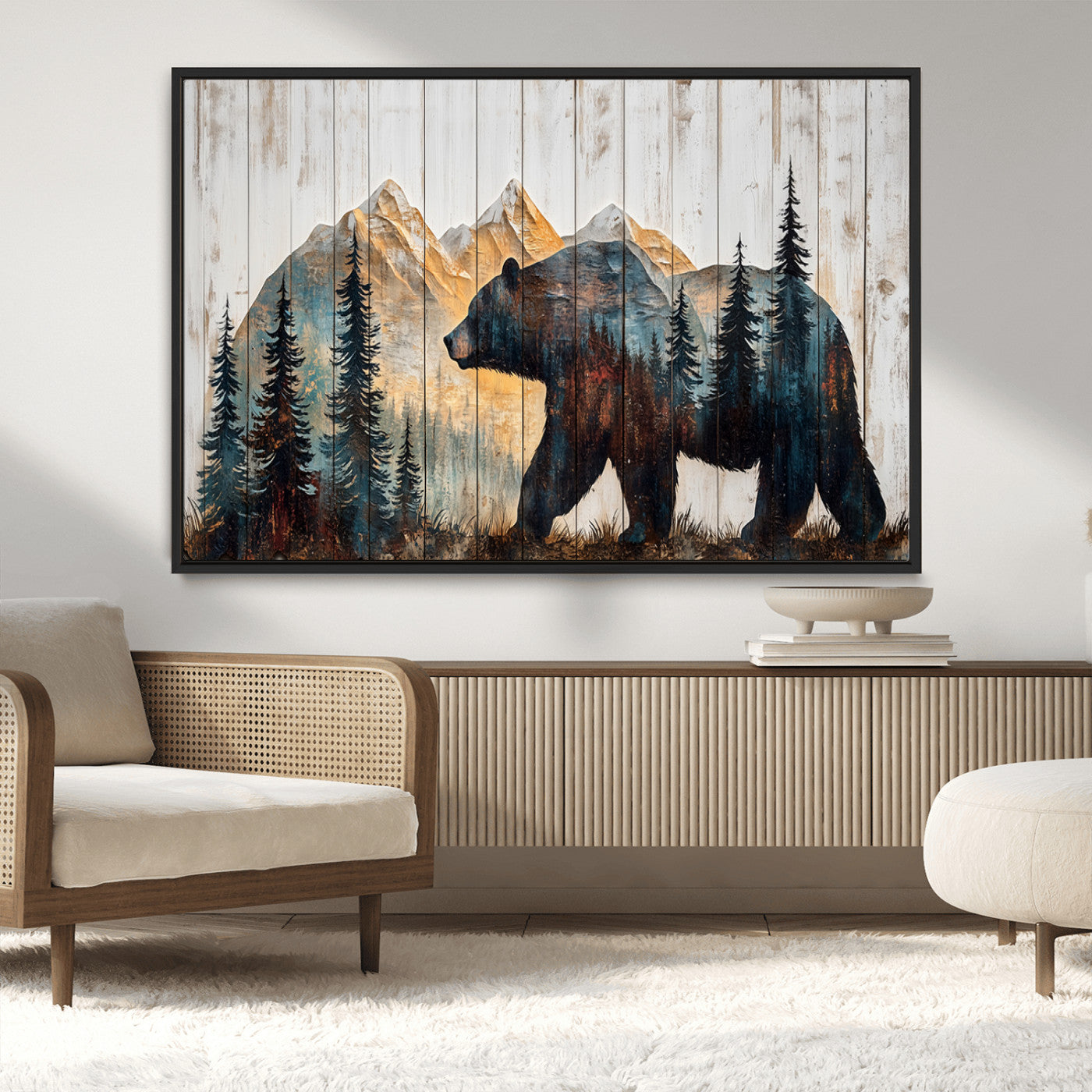 -Rustic Bear Wall Art - Grizzly 399 Bear Wall Art - Mountain Wood Canvas Wall Art - Nature Theme