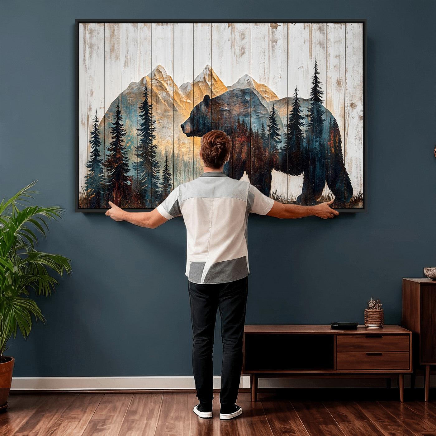 90077-MGV-CV-36X24 - Rustic Bear Wall Art - Grizzly 399 Bear Wall Art - Mountain Wood Canvas Wall Art - Nature Theme