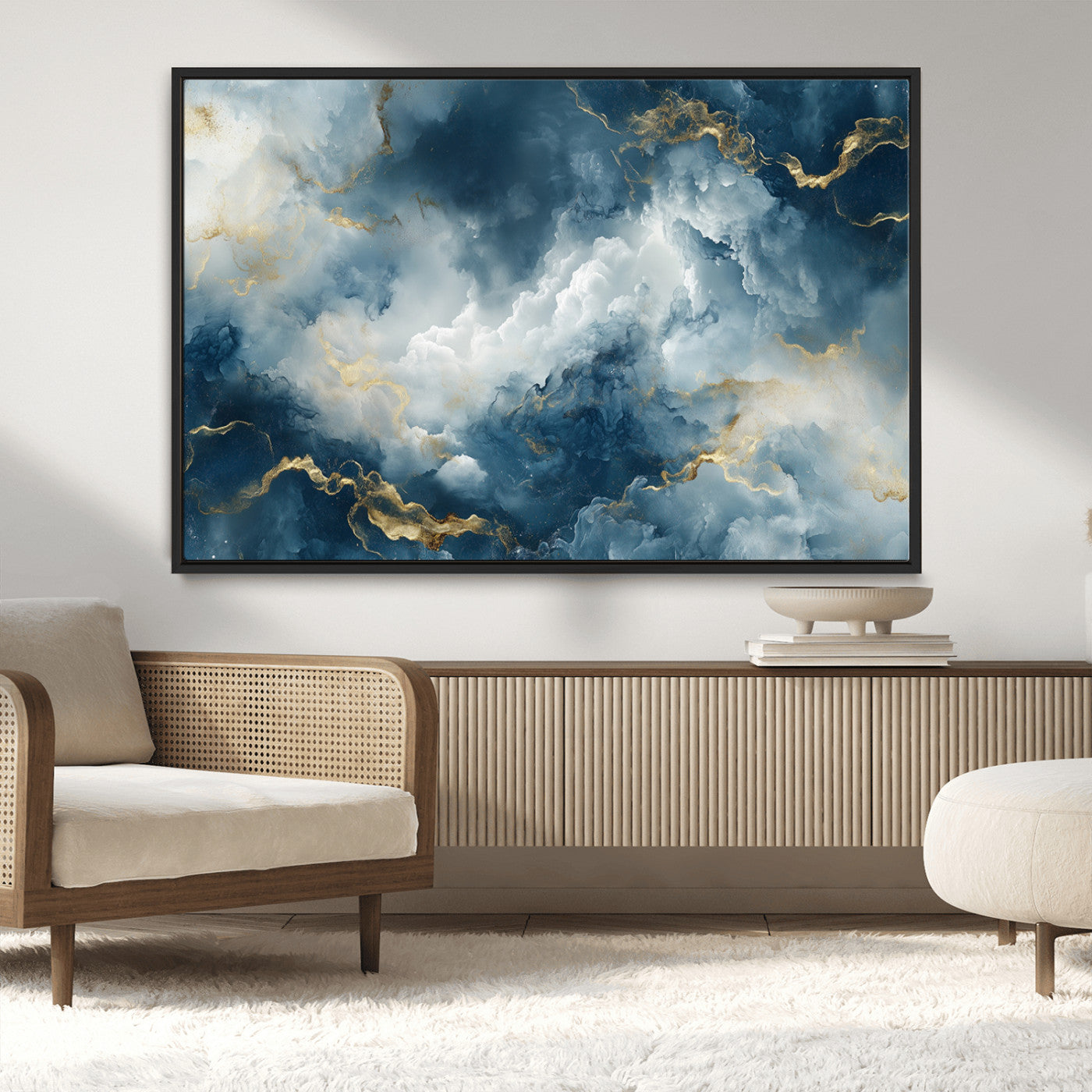 48298-MGV-CV-36X24-Large Abstract Print - Luxe Blue and Gold Abstract Canvas Wall Art - Bold Cloudscape Canvas for