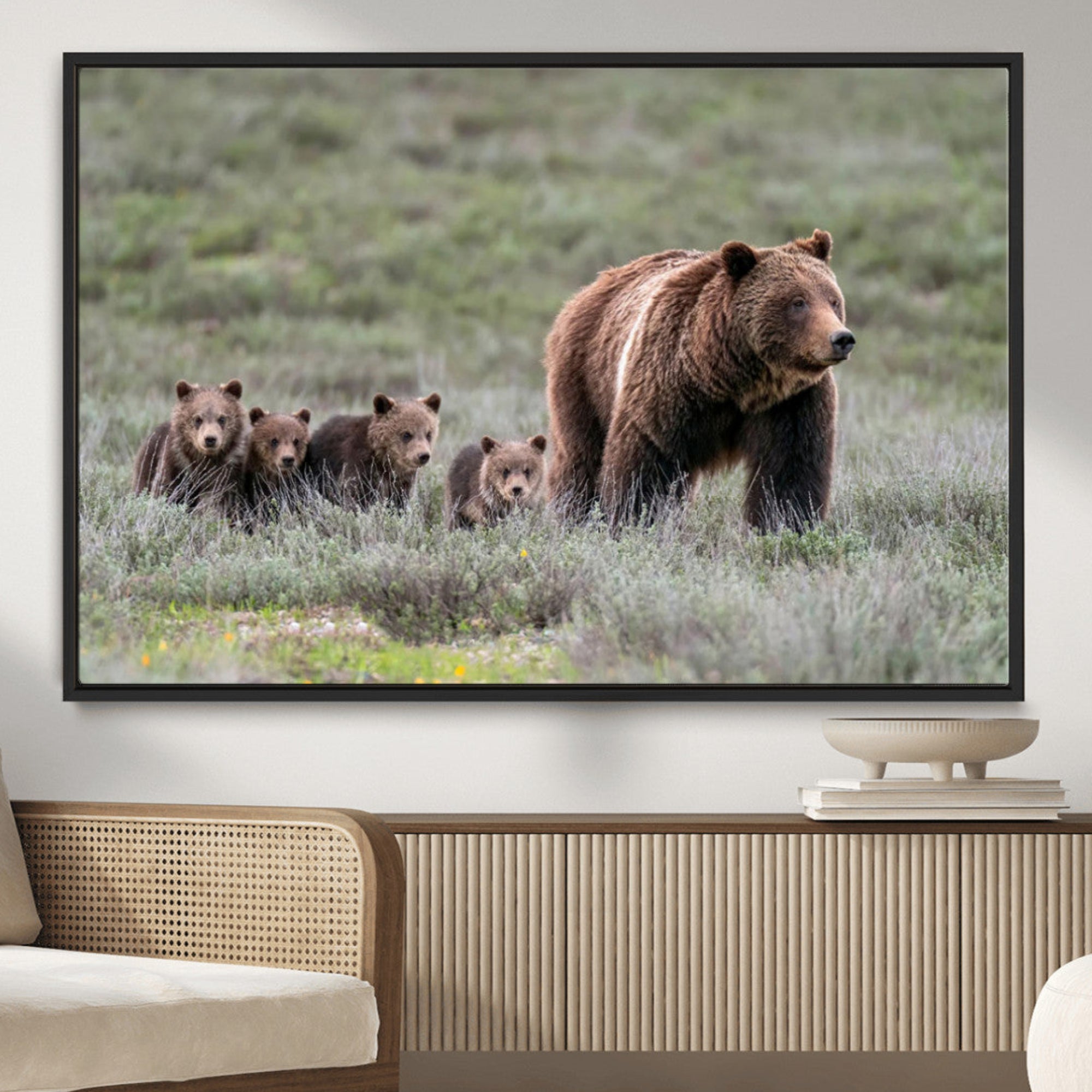 65087-MGV-CV-36X24-Wildlife Photography of 399 Grizzly Bear Cubs | Queen of the Tetons Canvas Wall Art Print